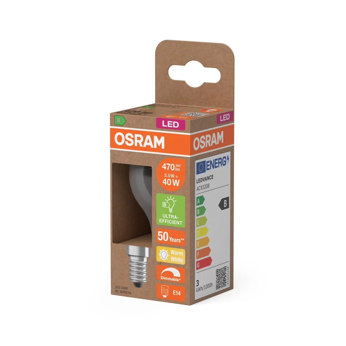 Lampa LED OSRAM LED Classic P 40 Filament DIM Energy efficiency class B 2.5W 827 Clear E14 - Image 2