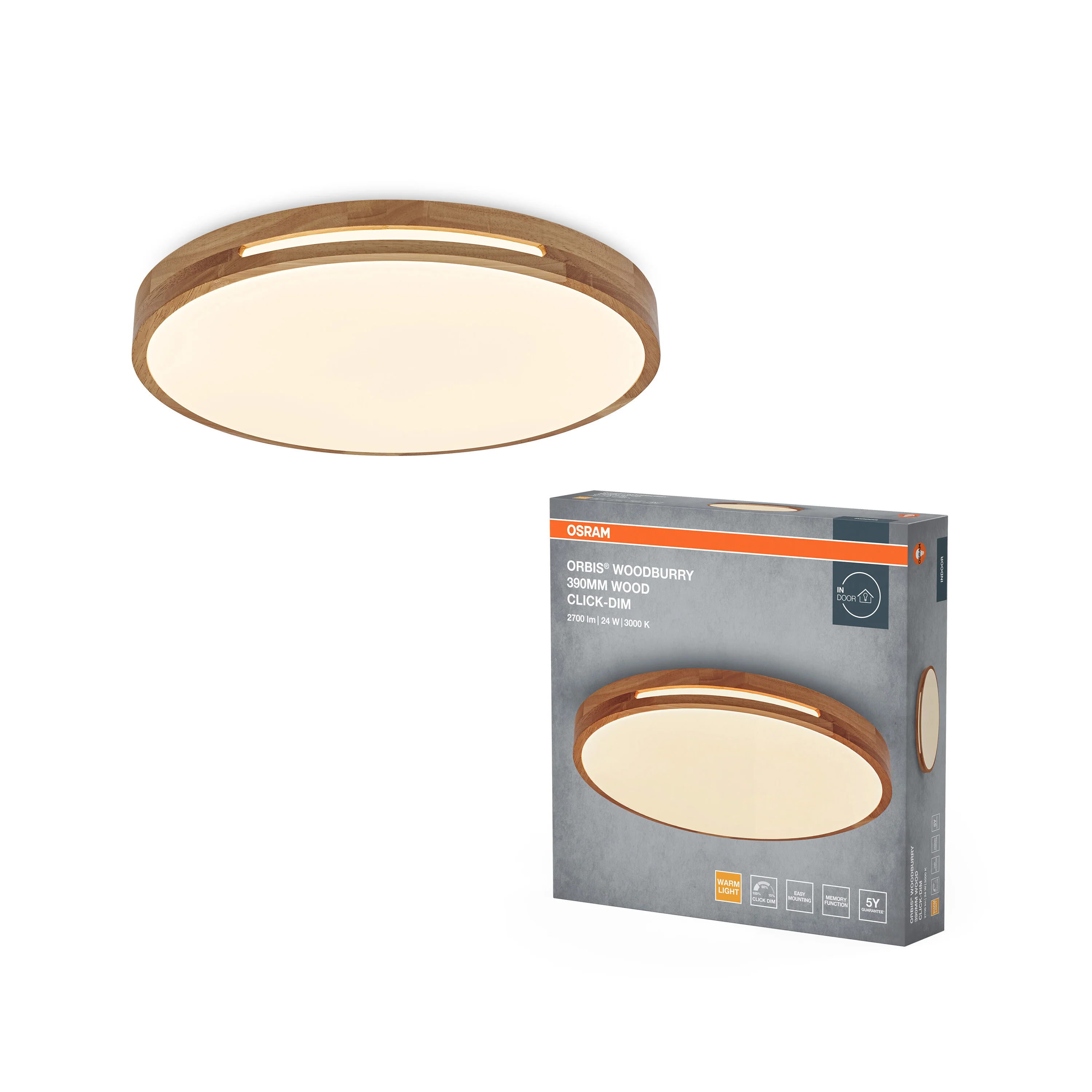 Lampa LED OSRAM Orbis Woodburry 390MM 24W 830 Click DIM Wood Decor - Image 5