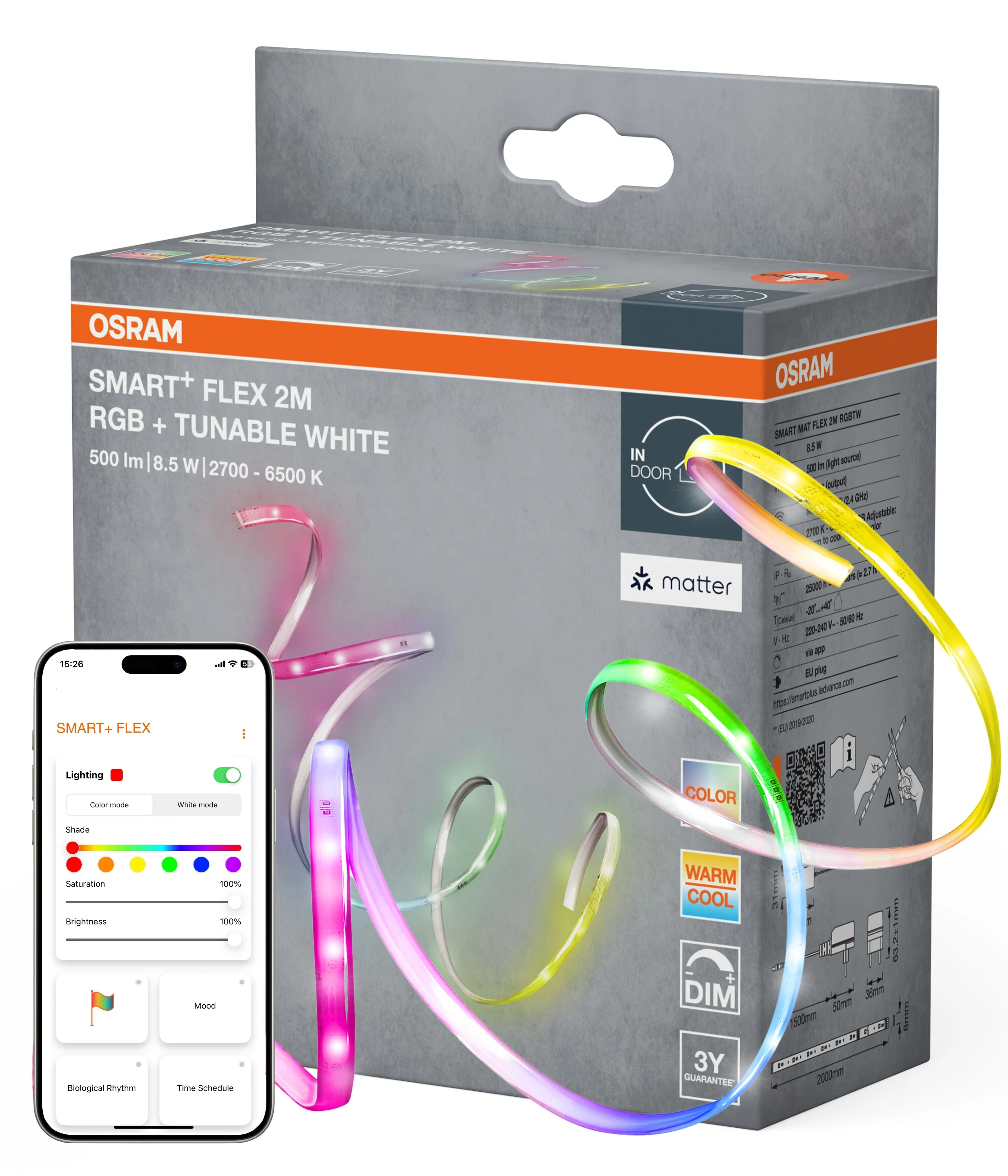 Lampa LED OSRAM SMART+ MATTER Flex 2M RGB Tunable biały - Image 4