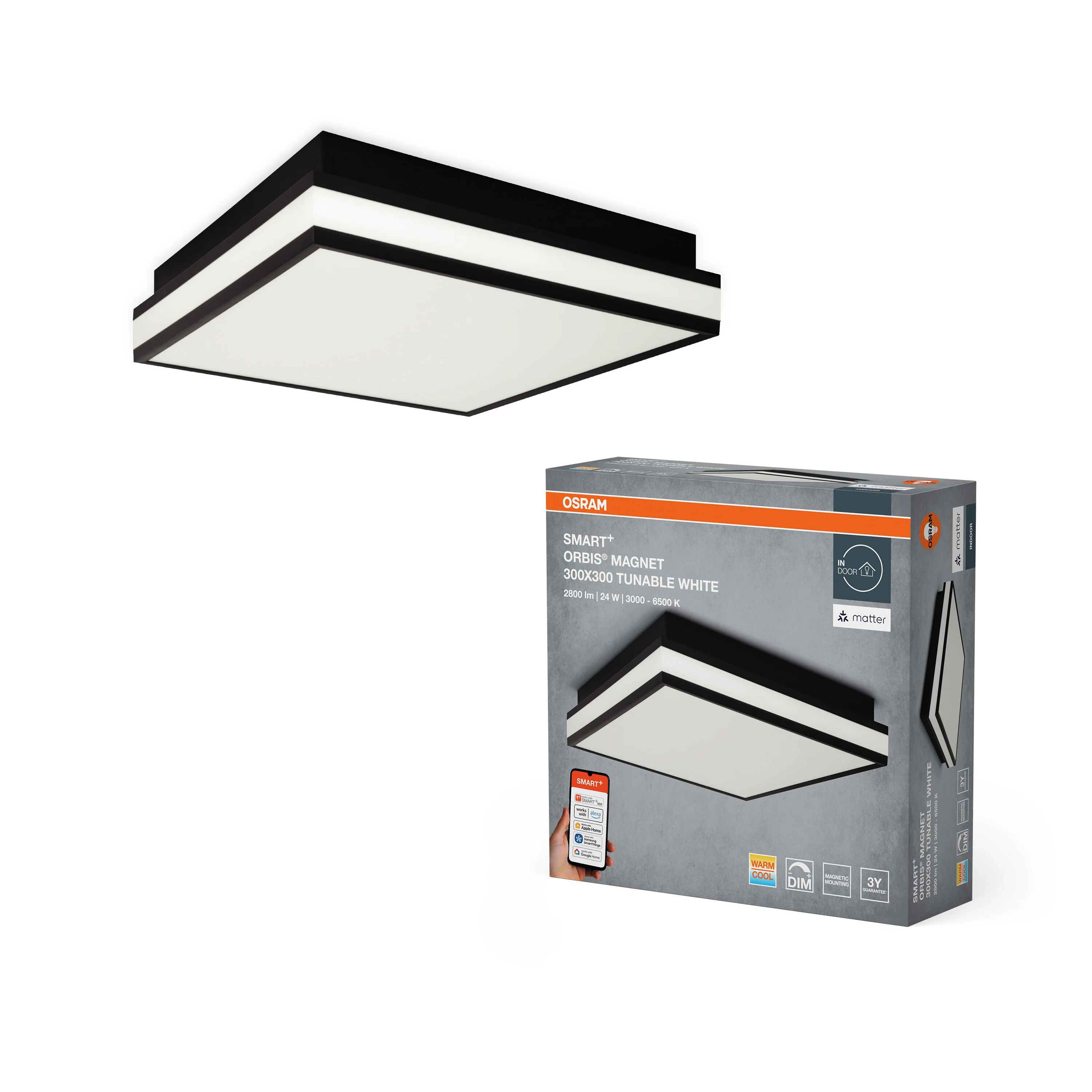 Lampa LED OSRAM SMART+ MATTER Magnet czarny 300x300mm Tunable biały - Image 5