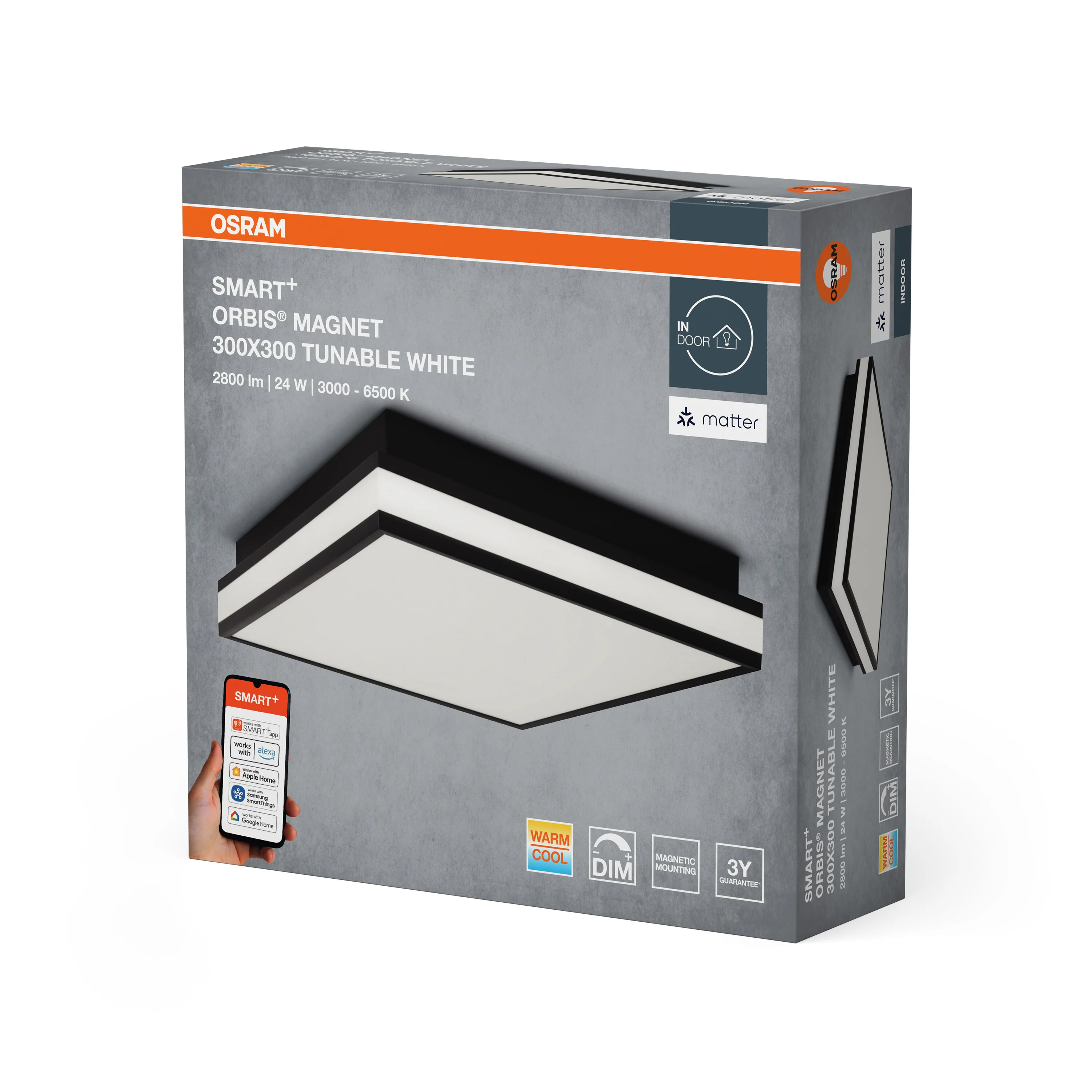 Lampa LED OSRAM SMART+ MATTER Magnet czarny 300x300mm Tunable biały - Image 6
