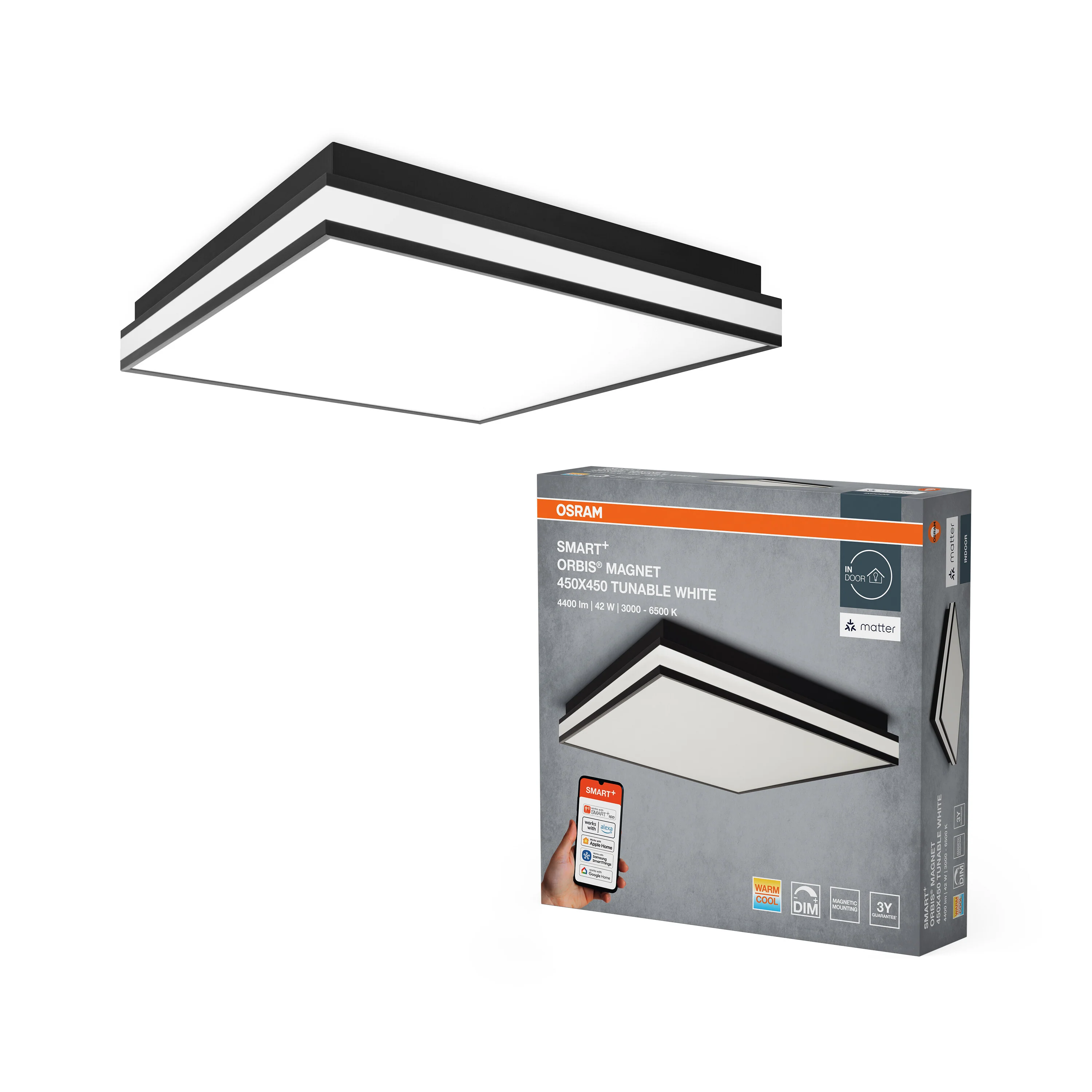 Lampa LED OSRAM SMART+ MATTER Magnet czarny 450x450mm Tunable biały - Image 5