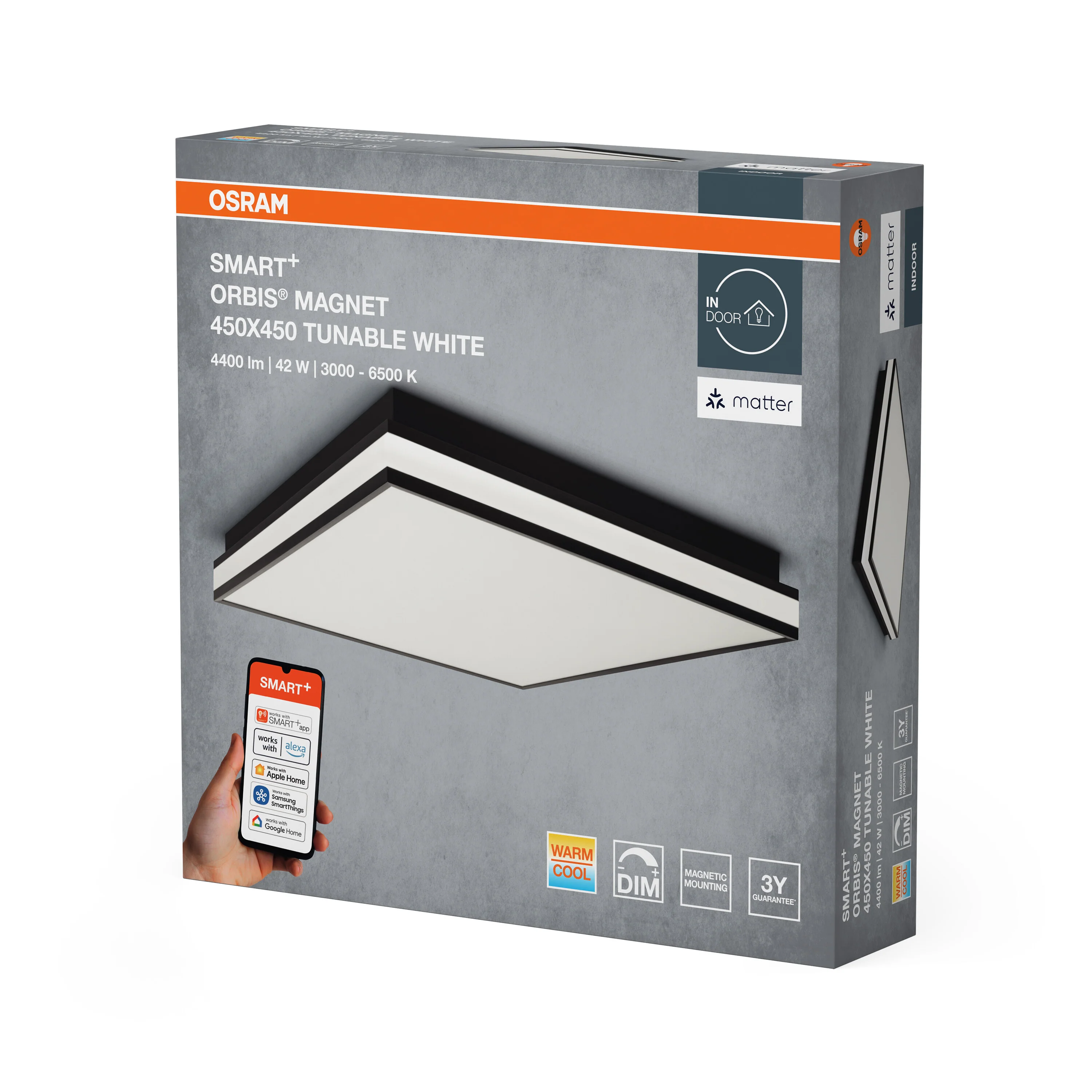 Lampa LED OSRAM SMART+ MATTER Magnet czarny 450x450mm Tunable biały - Image 6