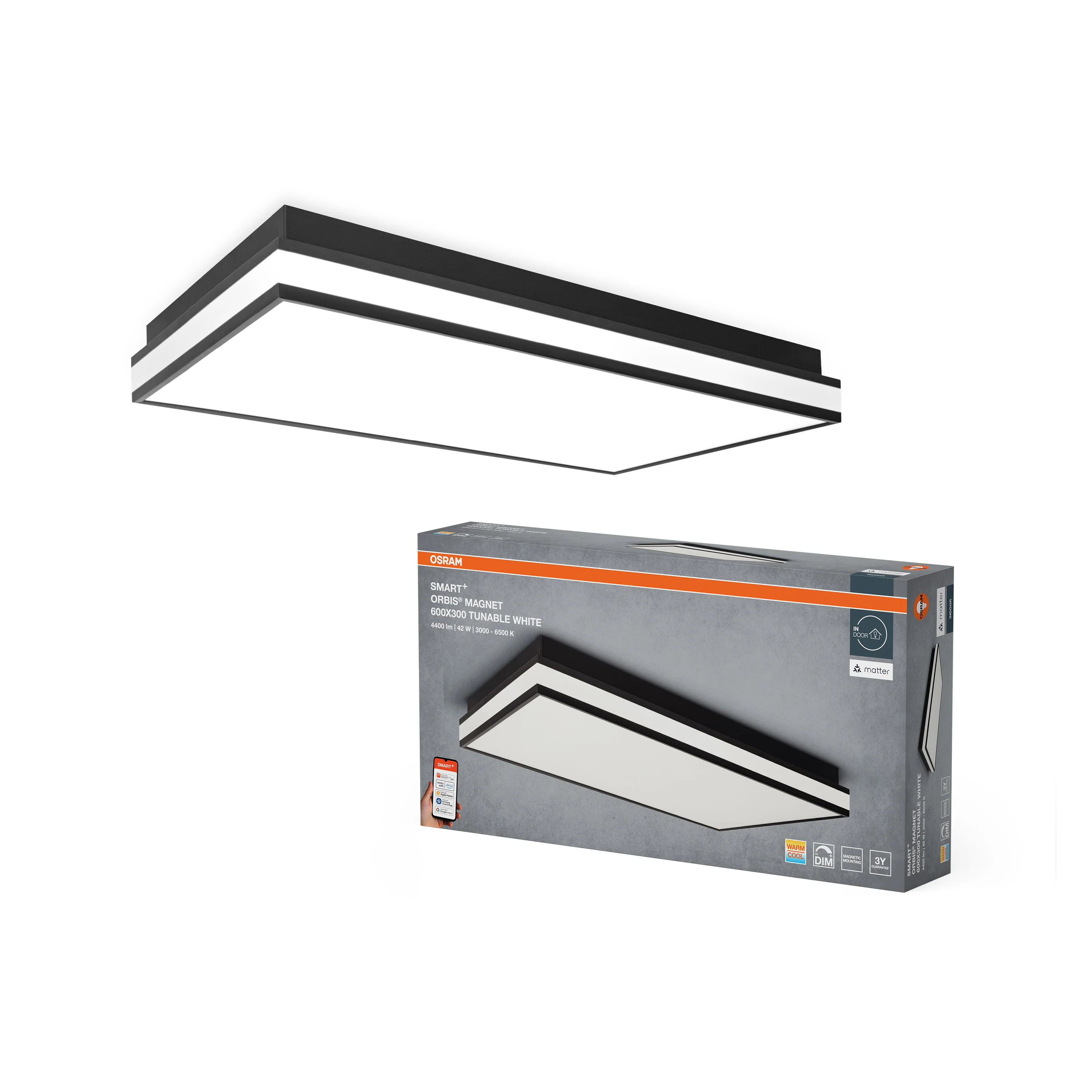 Lampa LED OSRAM SMART+ MATTER Magnet czarny 600x300mm Tunable biały - Image 5