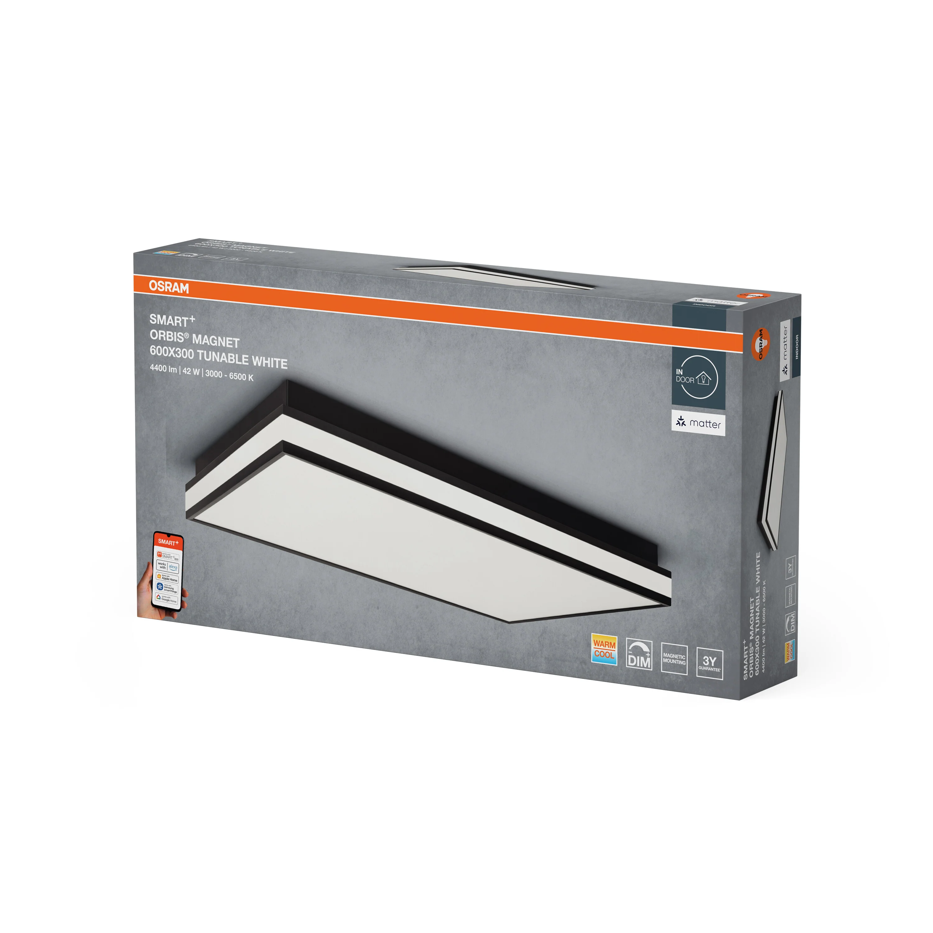 Lampa LED OSRAM SMART+ MATTER Magnet czarny 600x300mm Tunable biały - Image 6