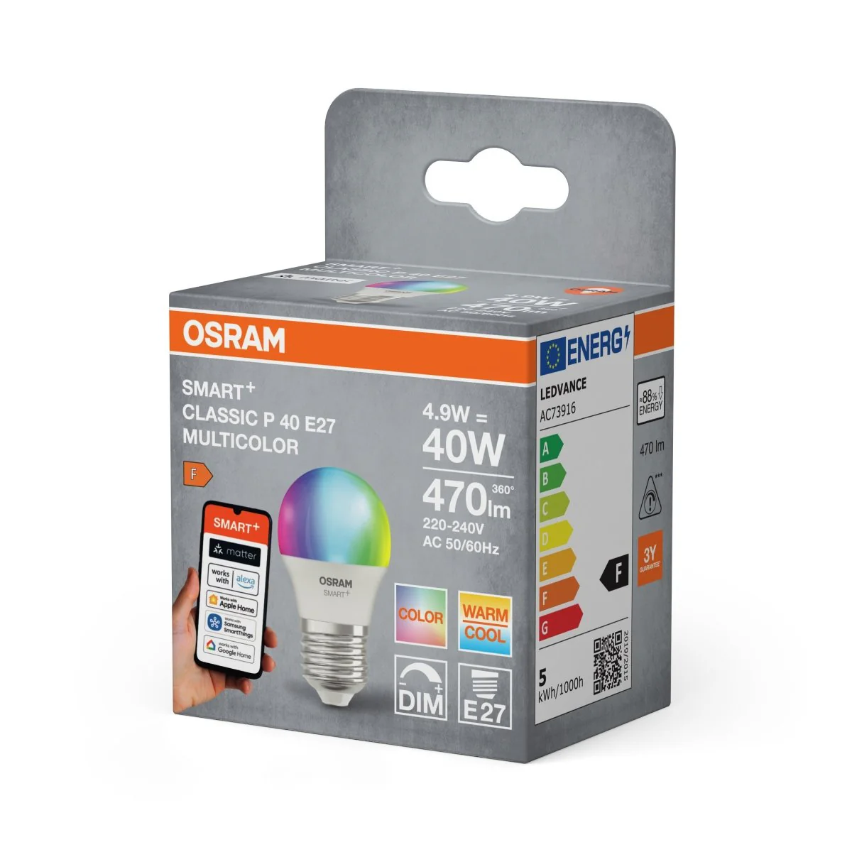 Lampa LED OSRAM SMART+ MATTER Multicolor Classic P40 4.9W E27 Single Pack - Image 2