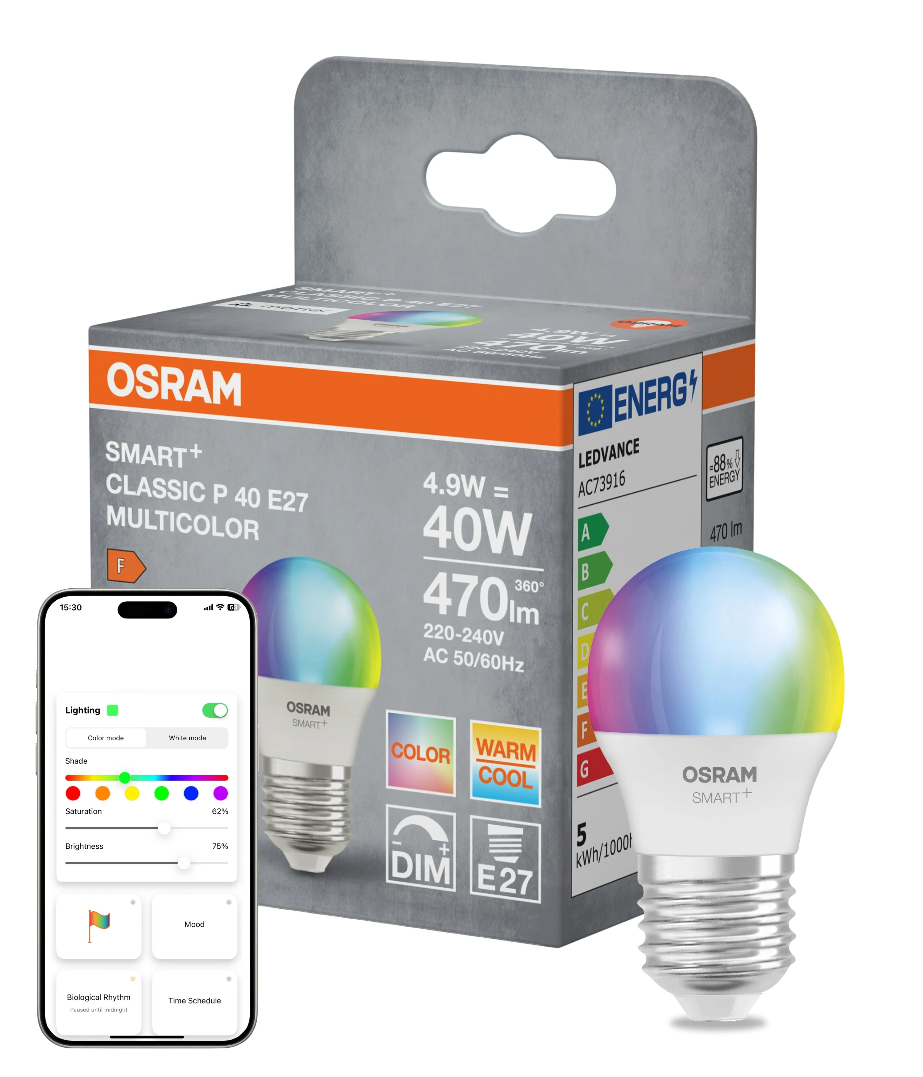 Lampa LED OSRAM SMART+ MATTER Multicolor Classic P40 4.9W E27 Single Pack - Image 4