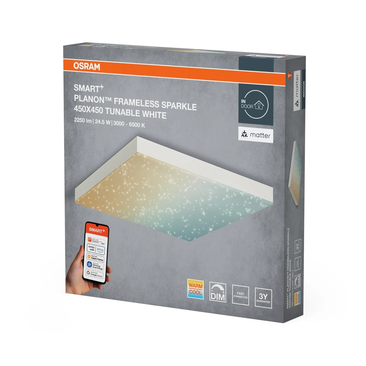 Lampa LED OSRAM SMART+ MATTER Planon Frameless Sparkle Tunable biały 450x450mm - Image 2
