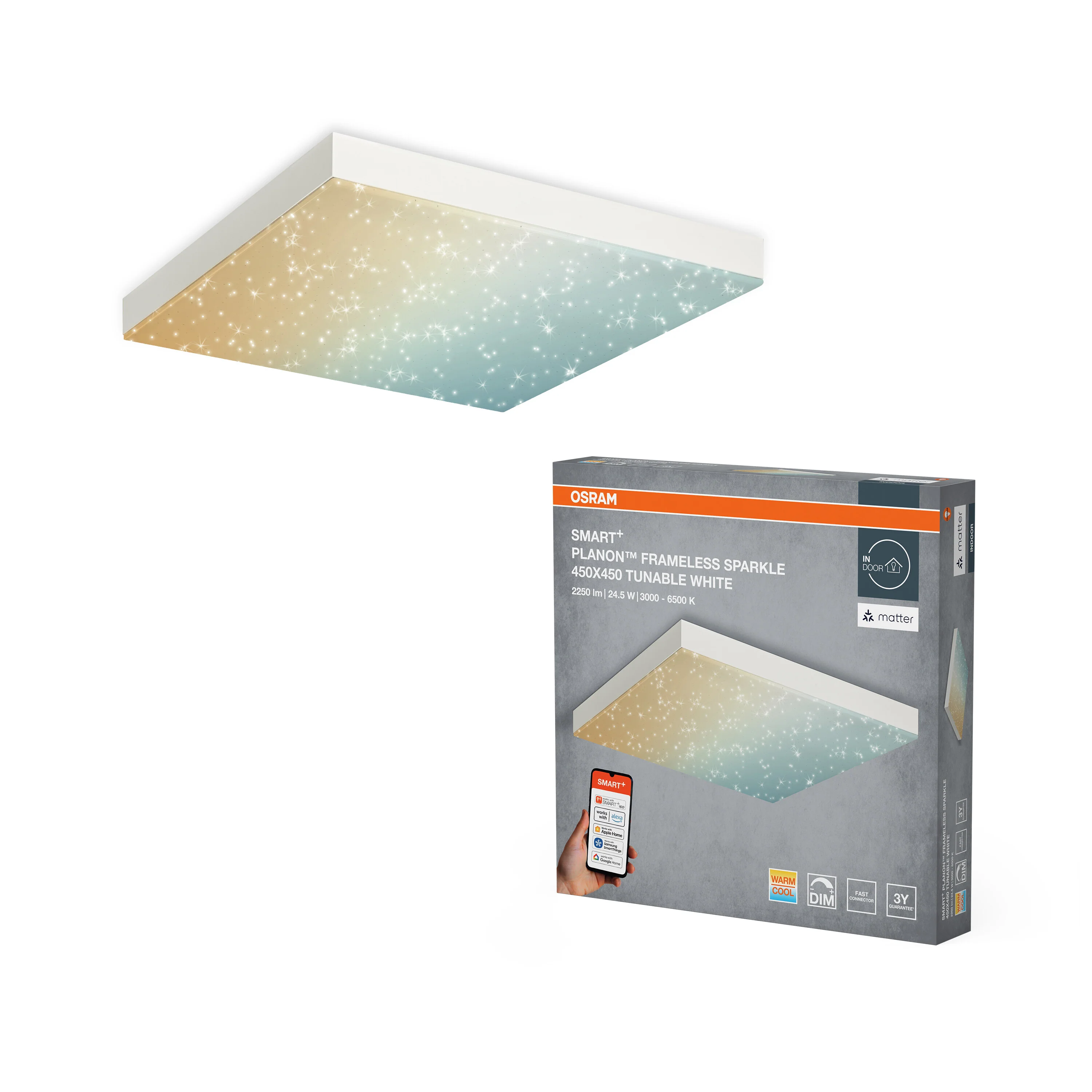 Lampa LED OSRAM SMART+ MATTER Planon Frameless Sparkle Tunable biały 450x450mm - Image 4