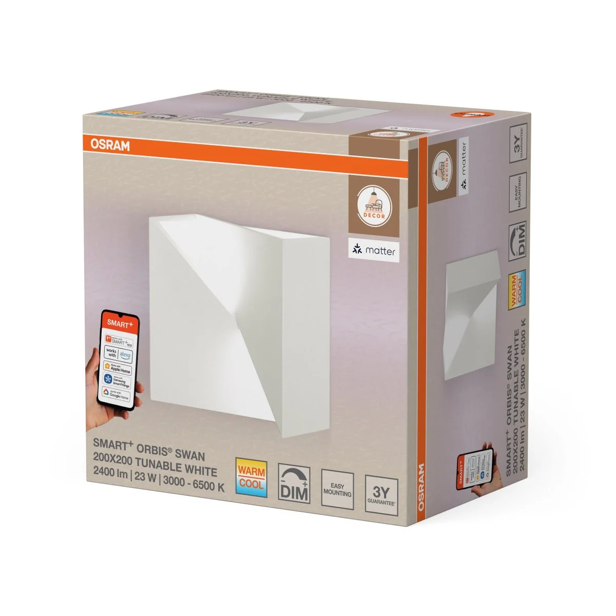 Lampa LED OSRAM SMART+ MATTER Wall Swan 200x200mm Tunable biały - Image 2