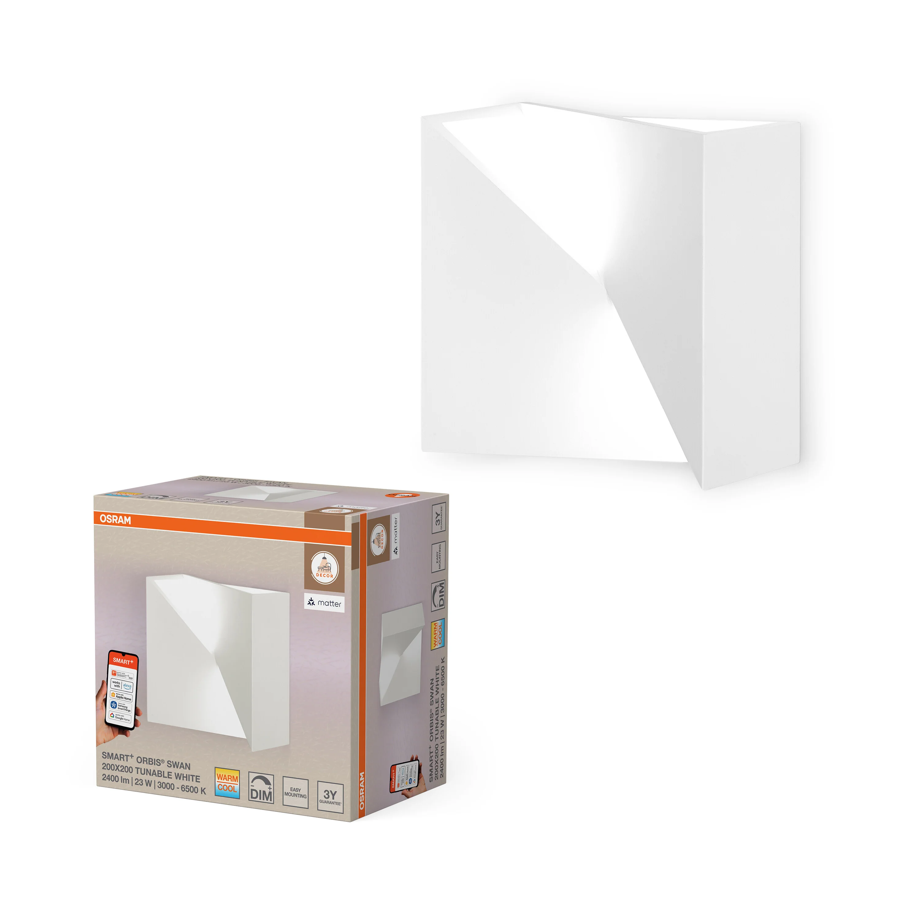 Lampa LED OSRAM SMART+ MATTER Wall Swan 200x200mm Tunable biały - Image 5