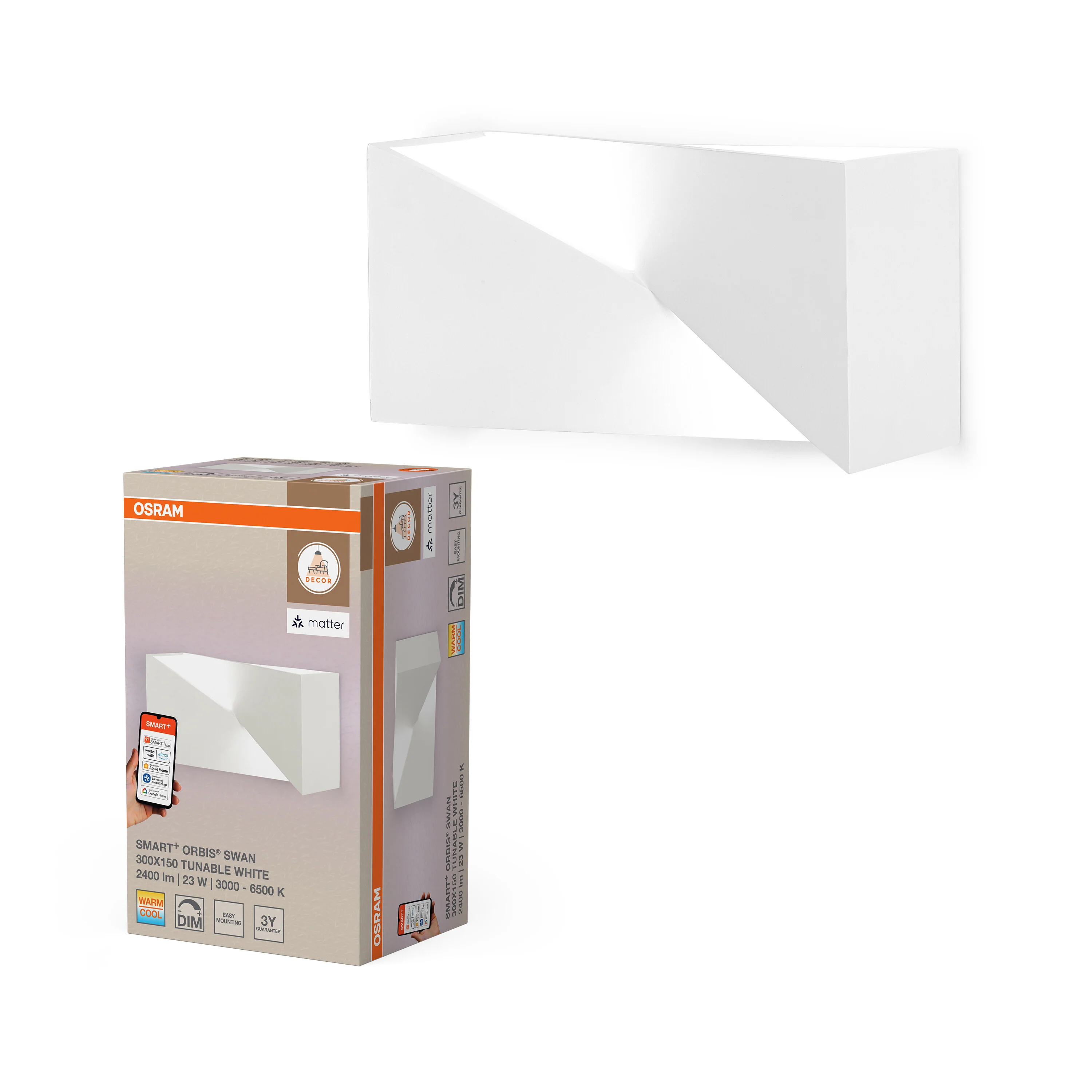 Lampa LED OSRAM SMART+ MATTER Wall Swan 300x150mm Tunable biały - Image 5