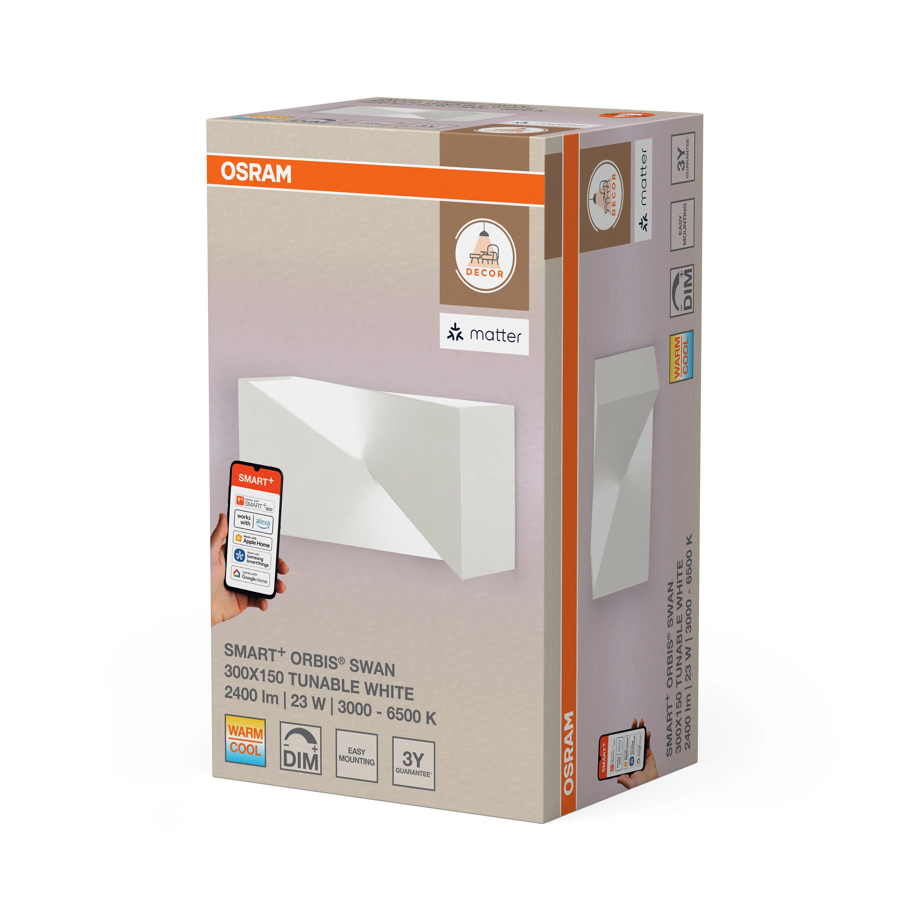 Lampa LED OSRAM SMART+ MATTER Wall Swan 300x150mm Tunable biały - Image 6