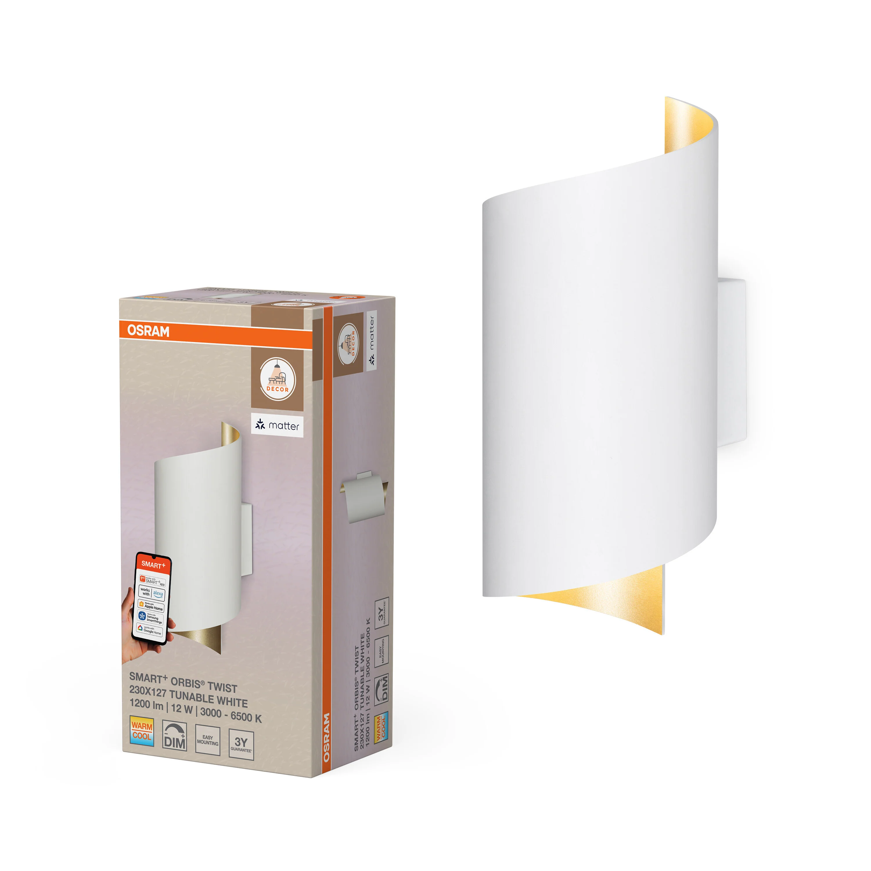 Lampa LED OSRAM SMART+ MATTER Wall Twist biały 230x127mm Tunable biały - Image 5