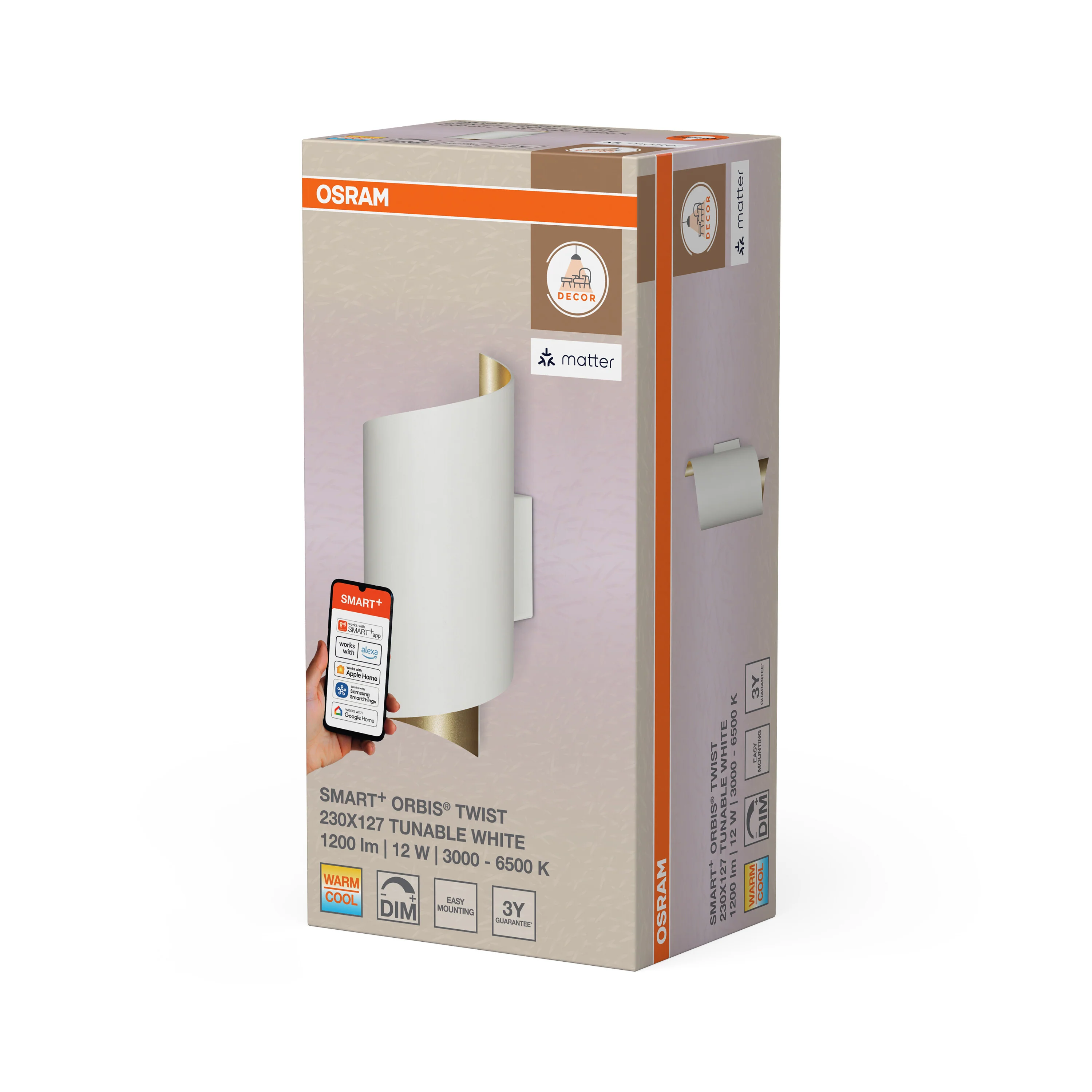 Lampa LED OSRAM SMART+ MATTER Wall Twist biały 230x127mm Tunable biały - Image 6