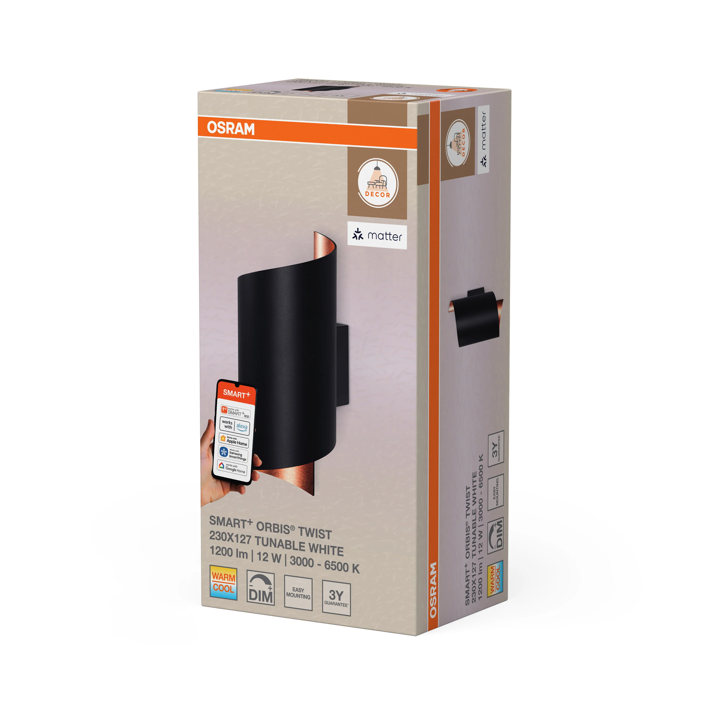 Lampa LED OSRAM SMART+ MATTER Wall Twist czarny 230x127mm Tunable biały - Image 6