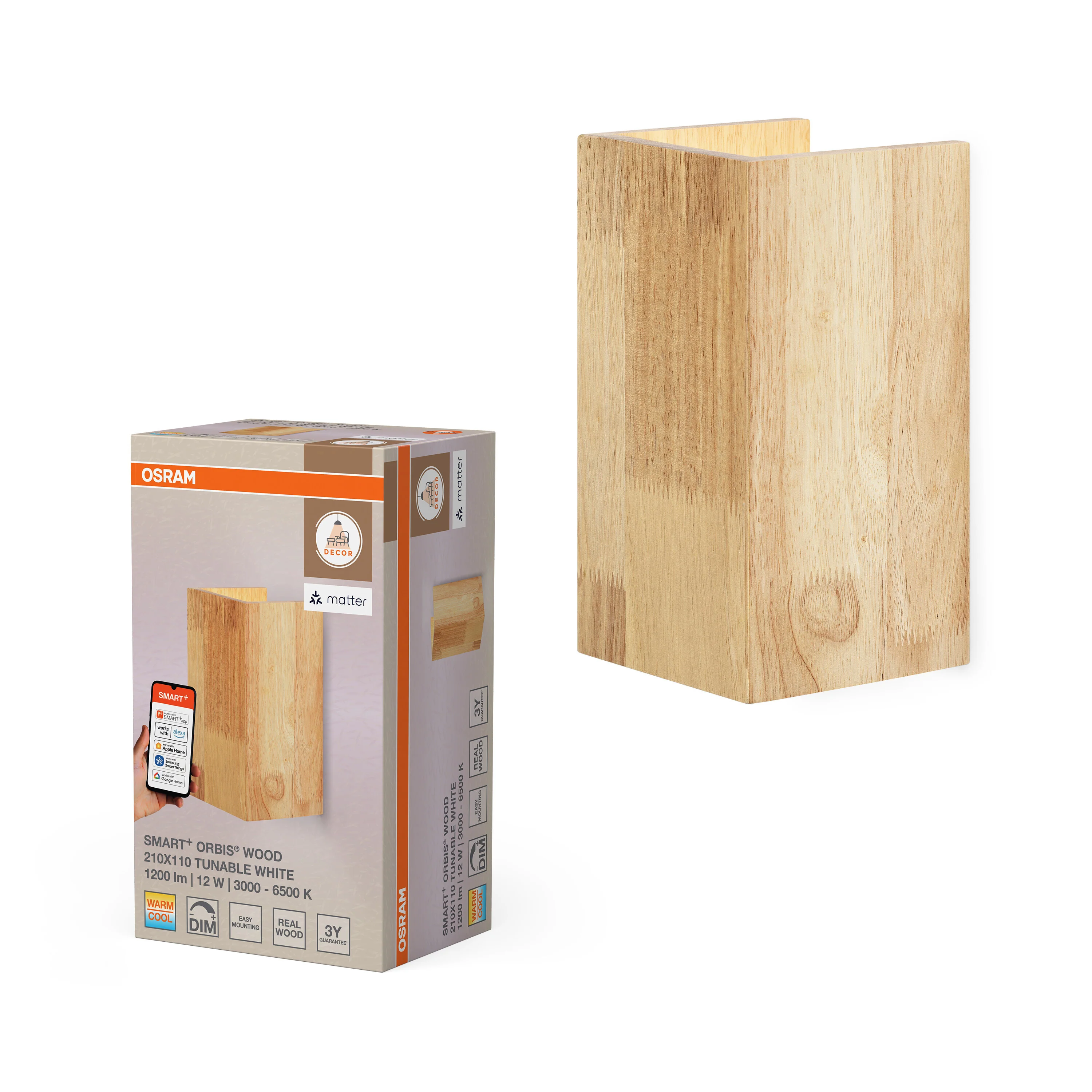 Lampa LED OSRAM SMART+ MATTER Wall Wood 210X110mm Tunable biały - Image 5