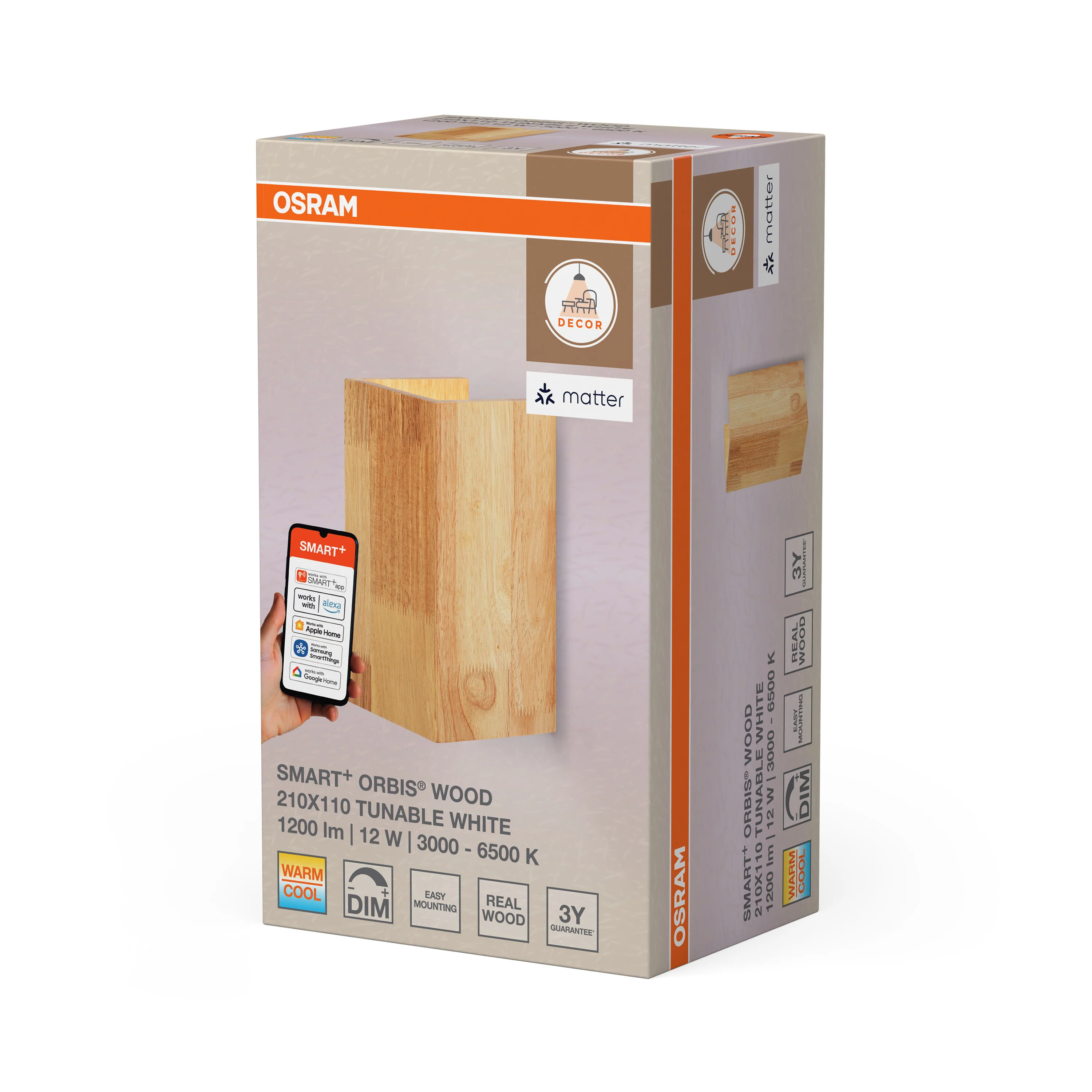 Lampa LED OSRAM SMART+ MATTER Wall Wood 210X110mm Tunable biały - Image 6