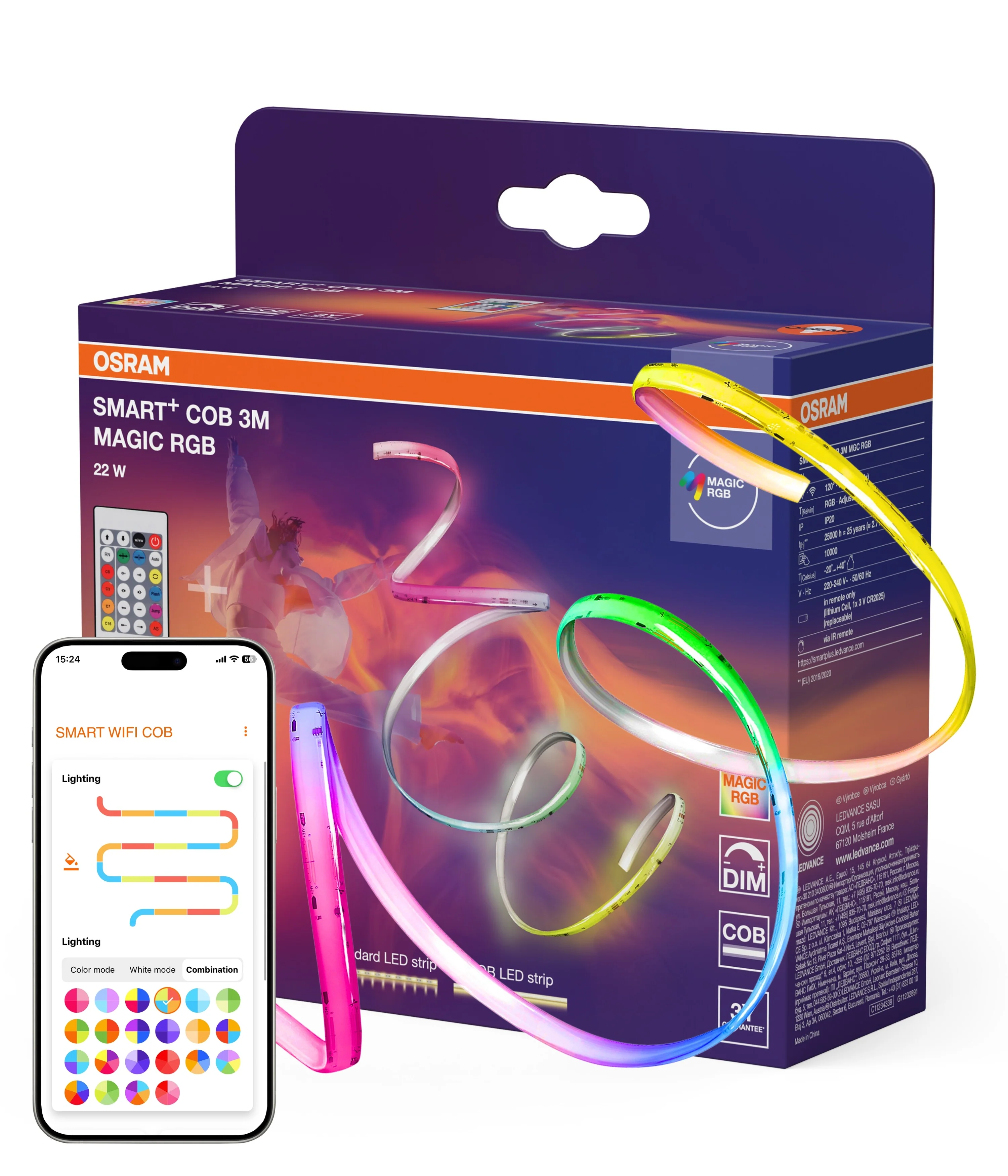 Lampa LED OSRAM Smart+ Wifi COB 3M Magic RGB Remote Control - Image 6