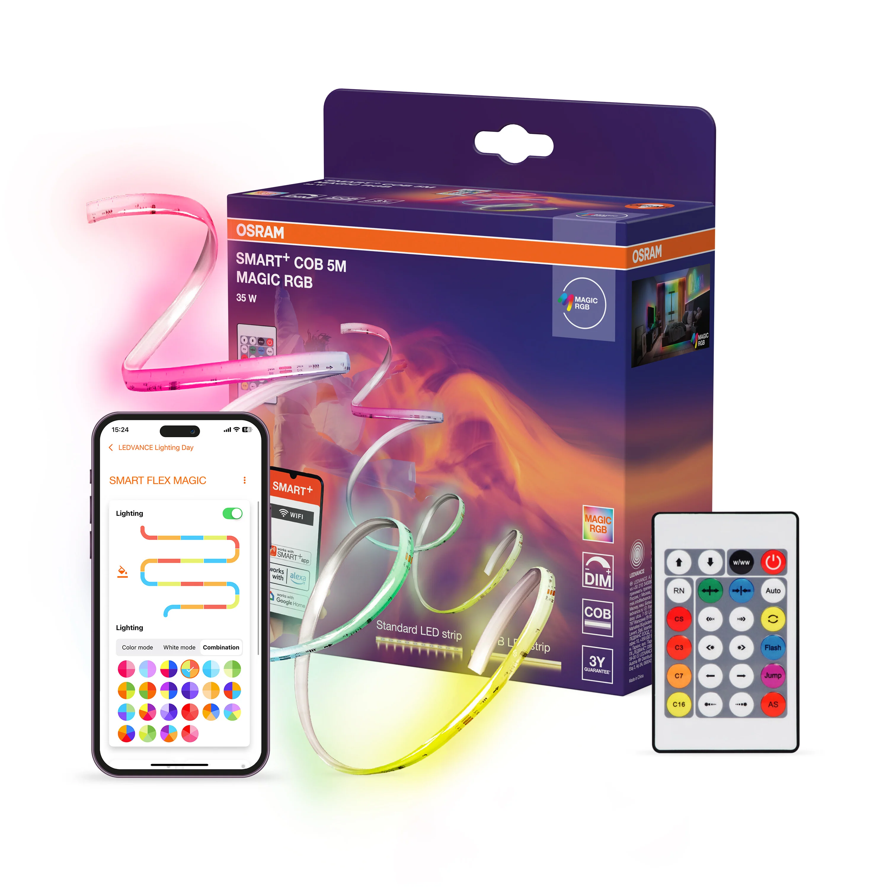Lampa LED OSRAM Smart+ Wifi COB 5M Magic RGB Remote Control - Image 6