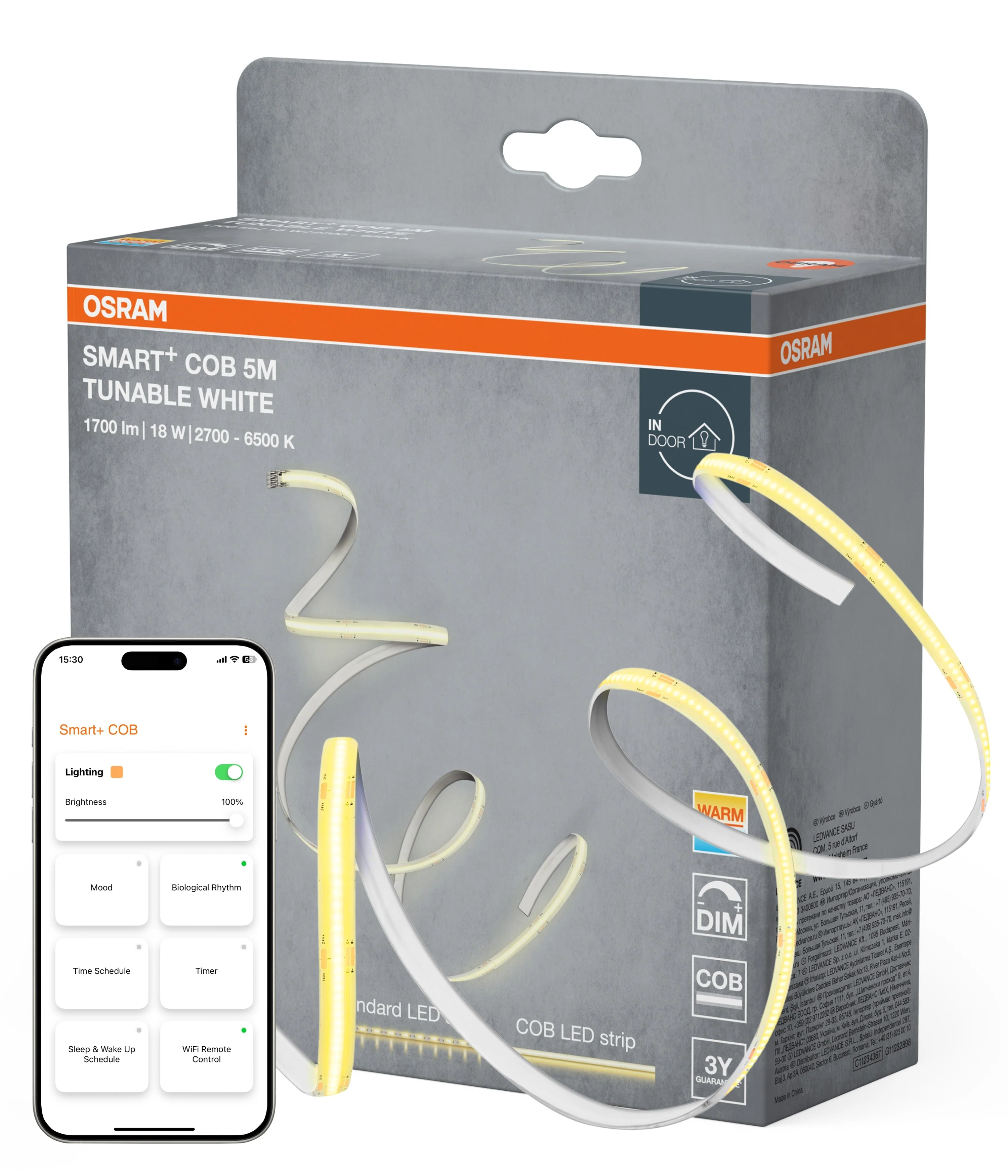 Lampa LED OSRAM Smart+ Wifi COB 5M Tunable biały Remote Control - Image 4