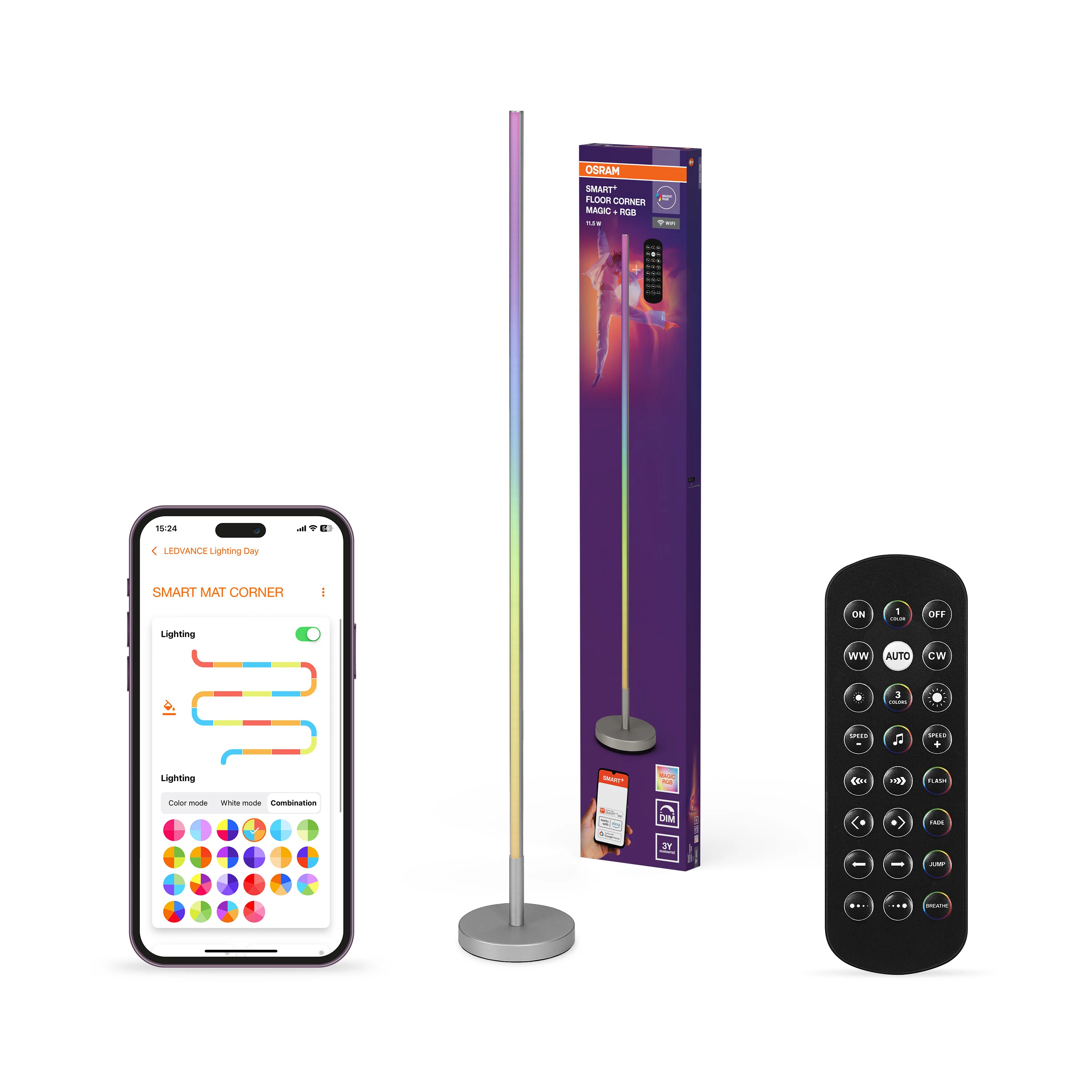 Lampa LED OSRAM SMART WIFI FLOOR CORNER Magic RGB Silver Remote Control - Image 5