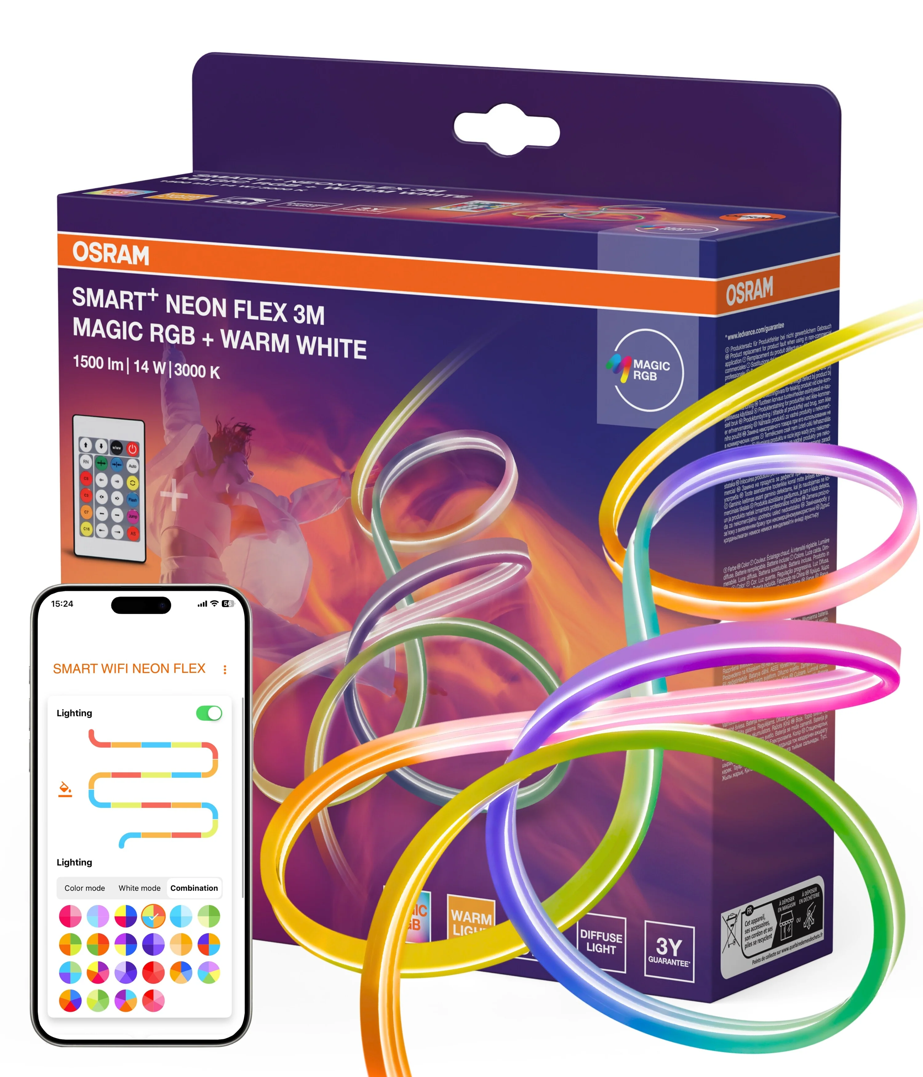 Lampa LED OSRAM Smart+ Wifi Neon Flex 3M Magic RGB 830 Remote Control - Image 6