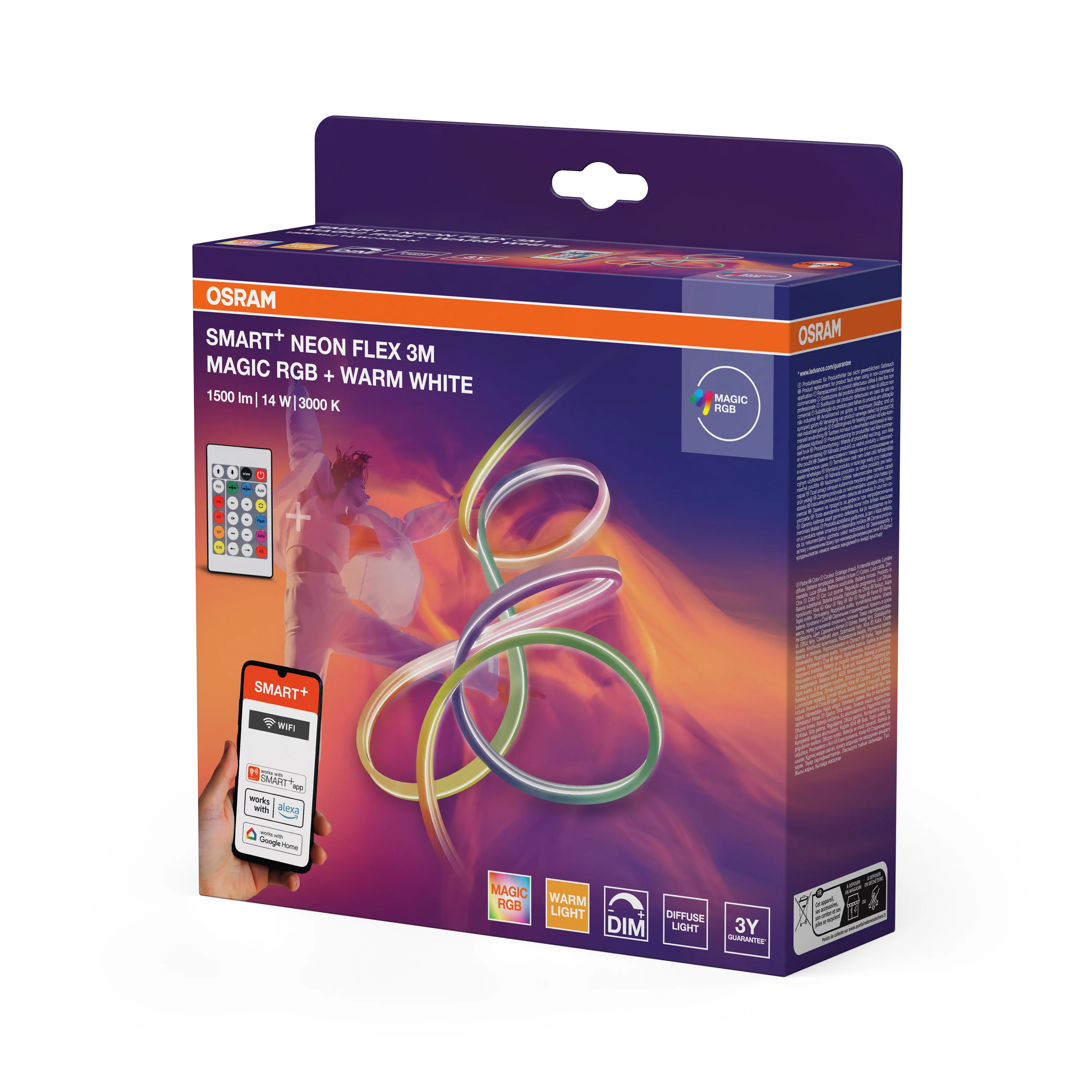 Lampa LED OSRAM Smart+ Wifi Neon Flex 3M Magic RGB 830 Remote Control - Image 7