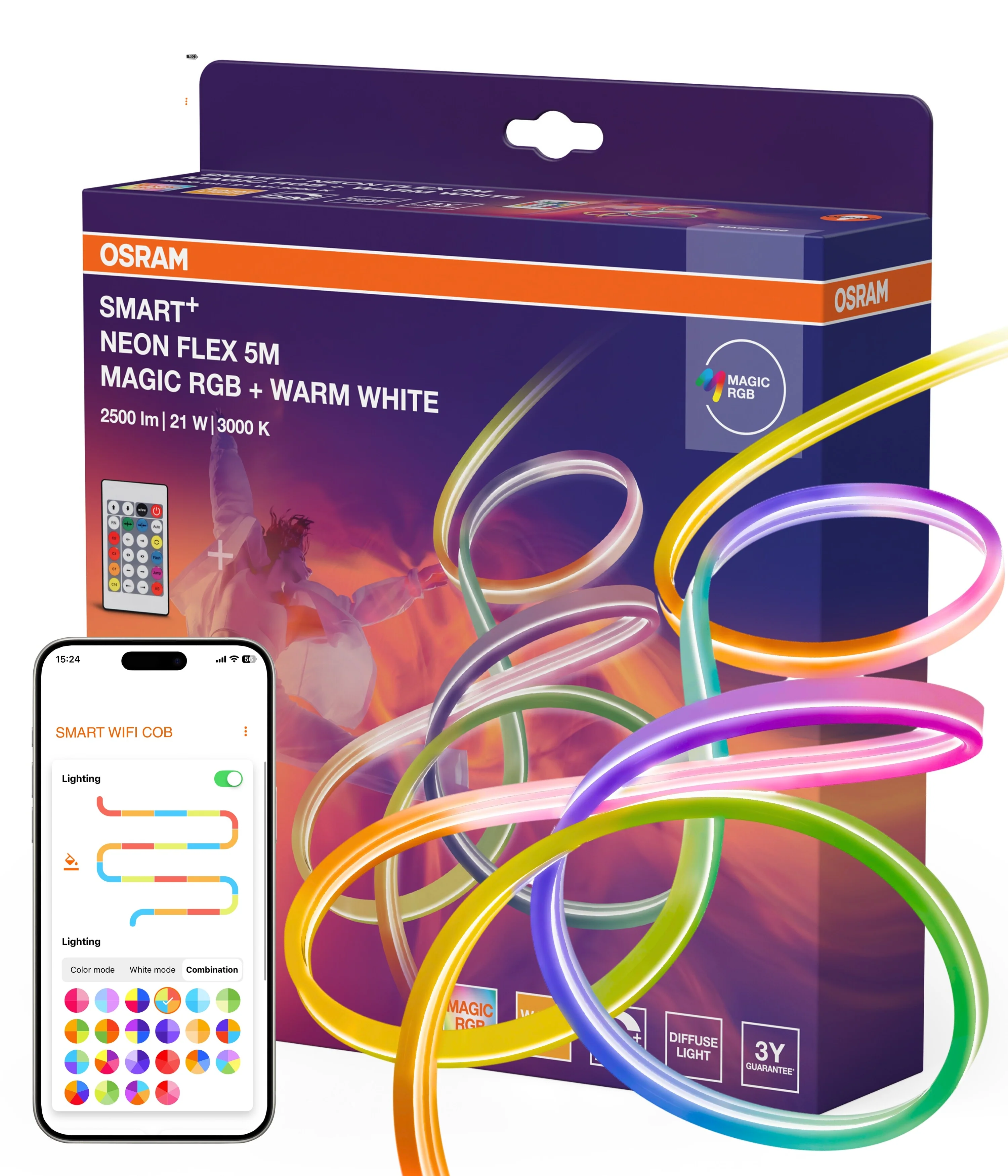 Lampa LED OSRAM Smart+ Wifi Neon Flex 5M Magic RGB 830 Remote Control - Image 6