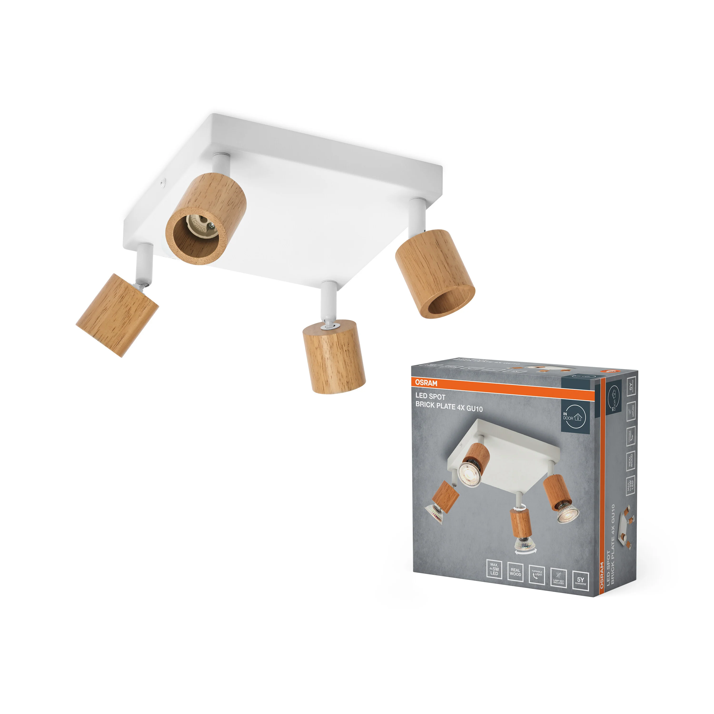Lampa punktowa LED OSRAM LED Spot Brick 4xGU10 Plate biały and Wood - Image 5