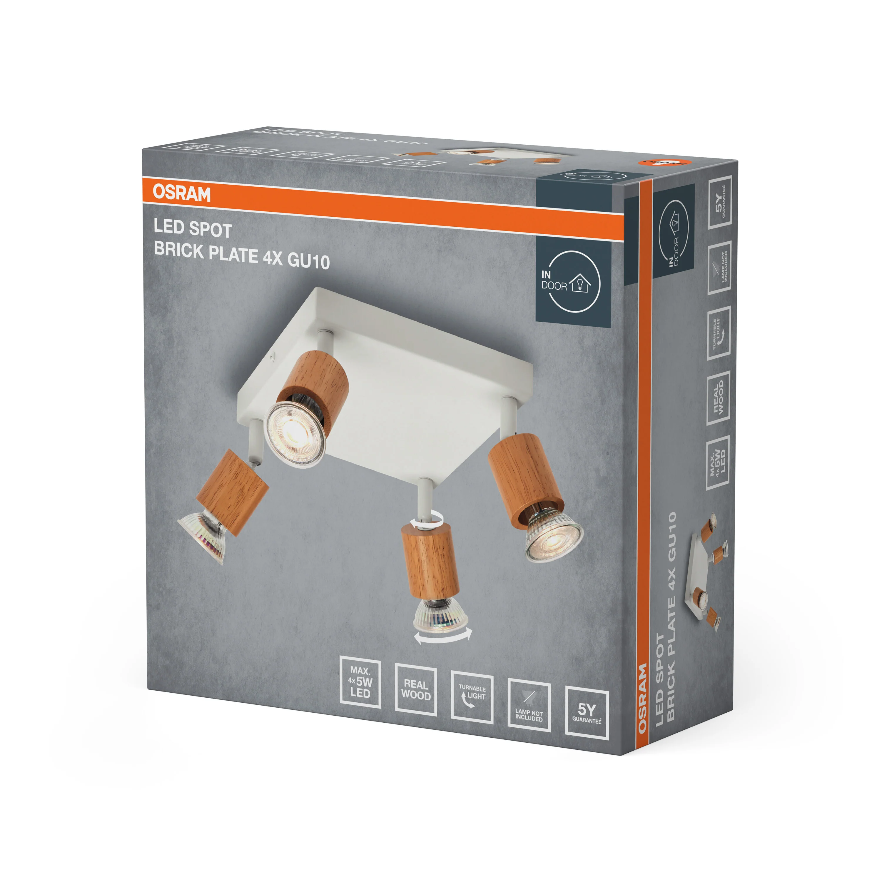 Lampa punktowa LED OSRAM LED Spot Brick 4xGU10 Plate biały and Wood - Image 6