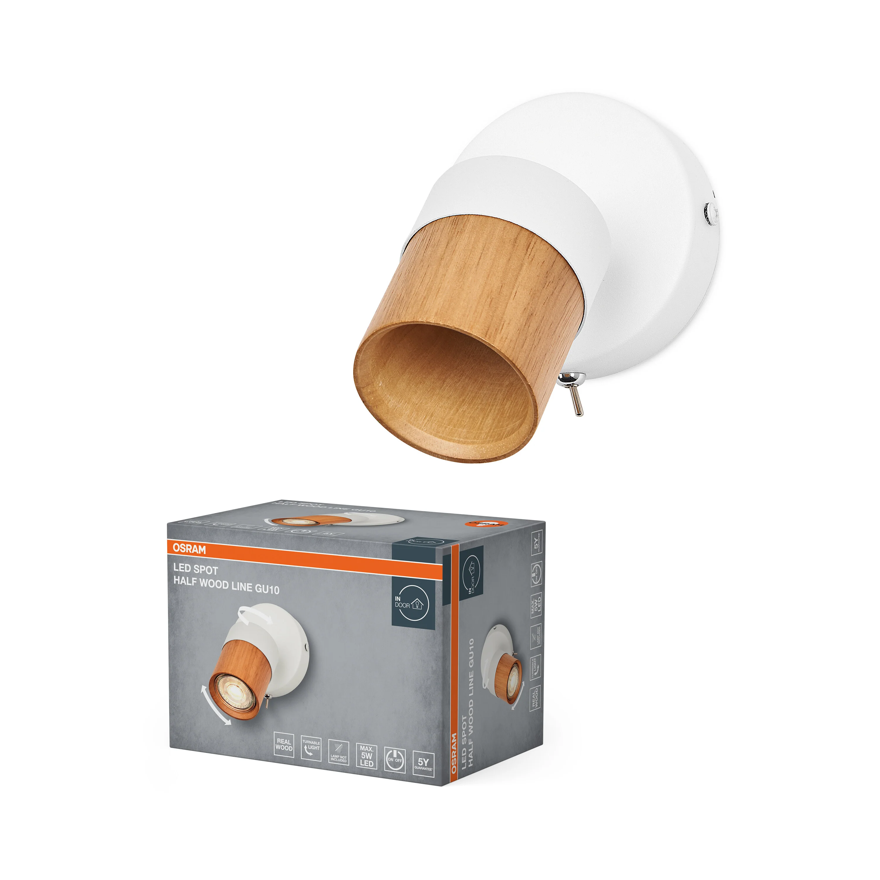 Lampa punktowa LED OSRAM LED Spot Half Wood Line 1xGU10 biały and Wood Decor - Image 5