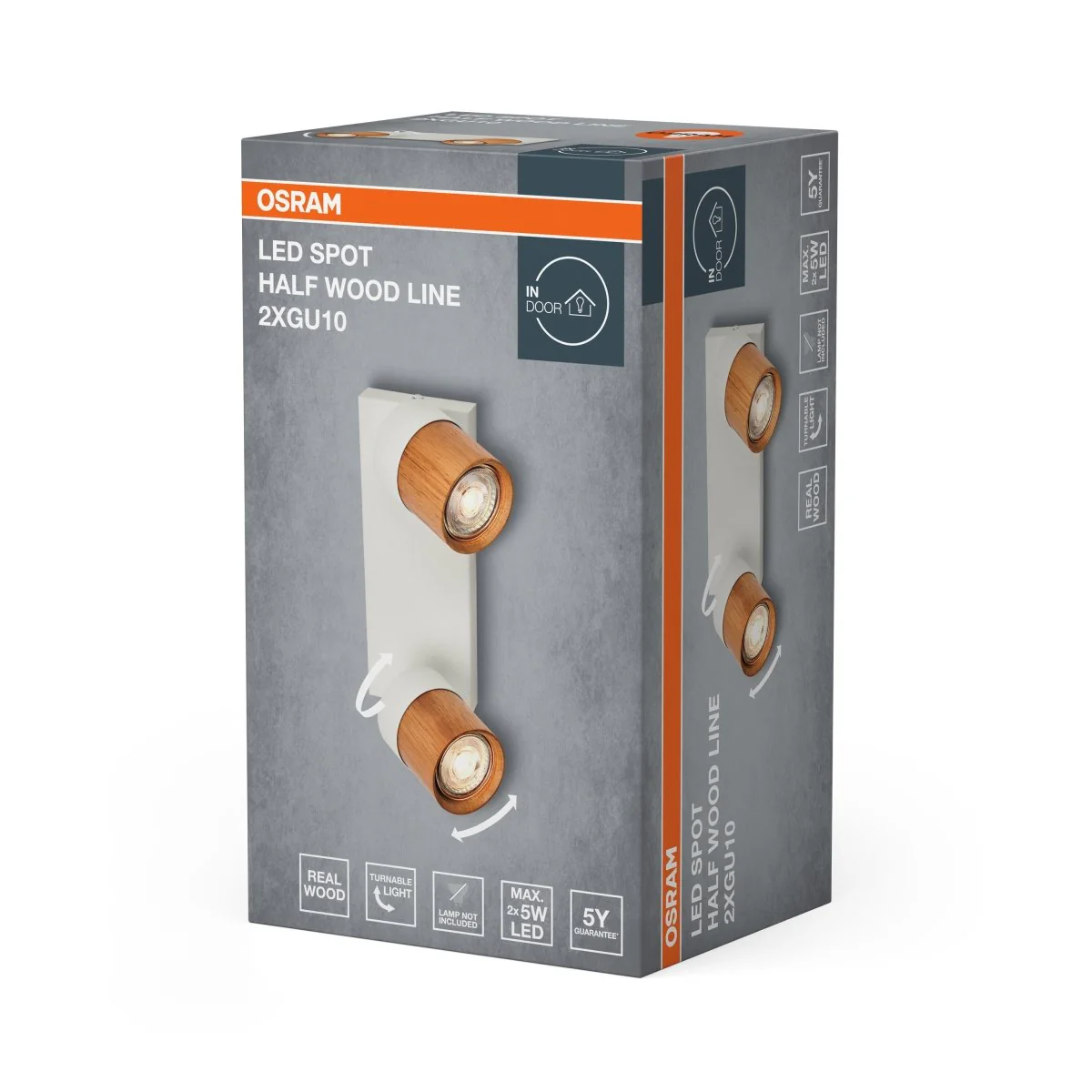 Lampa punktowa LED OSRAM LED Spot Half Wood Line 2xGU10 biały and Wood Decor - Image 2