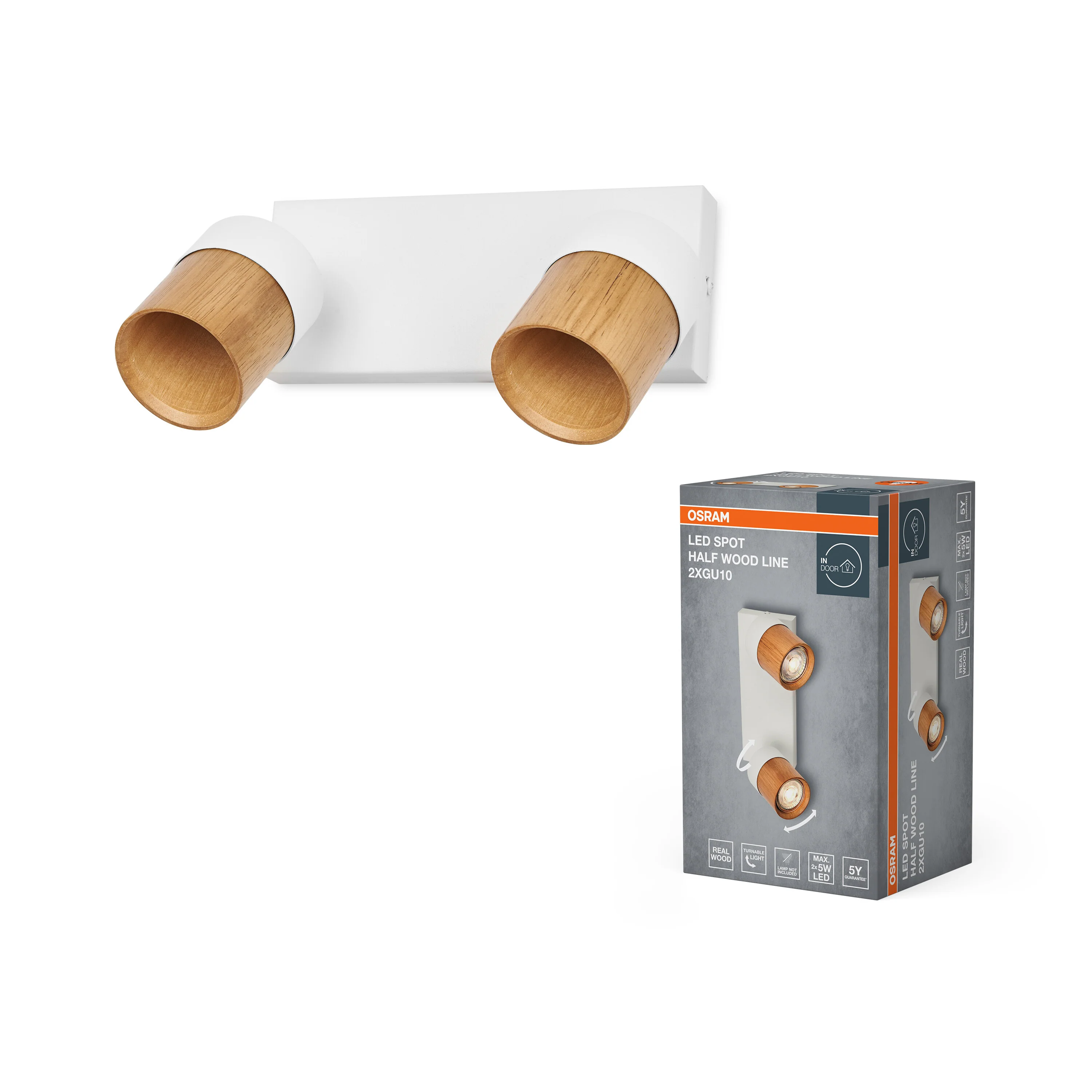 Lampa punktowa LED OSRAM LED Spot Half Wood Line 2xGU10 biały and Wood Decor - Image 4