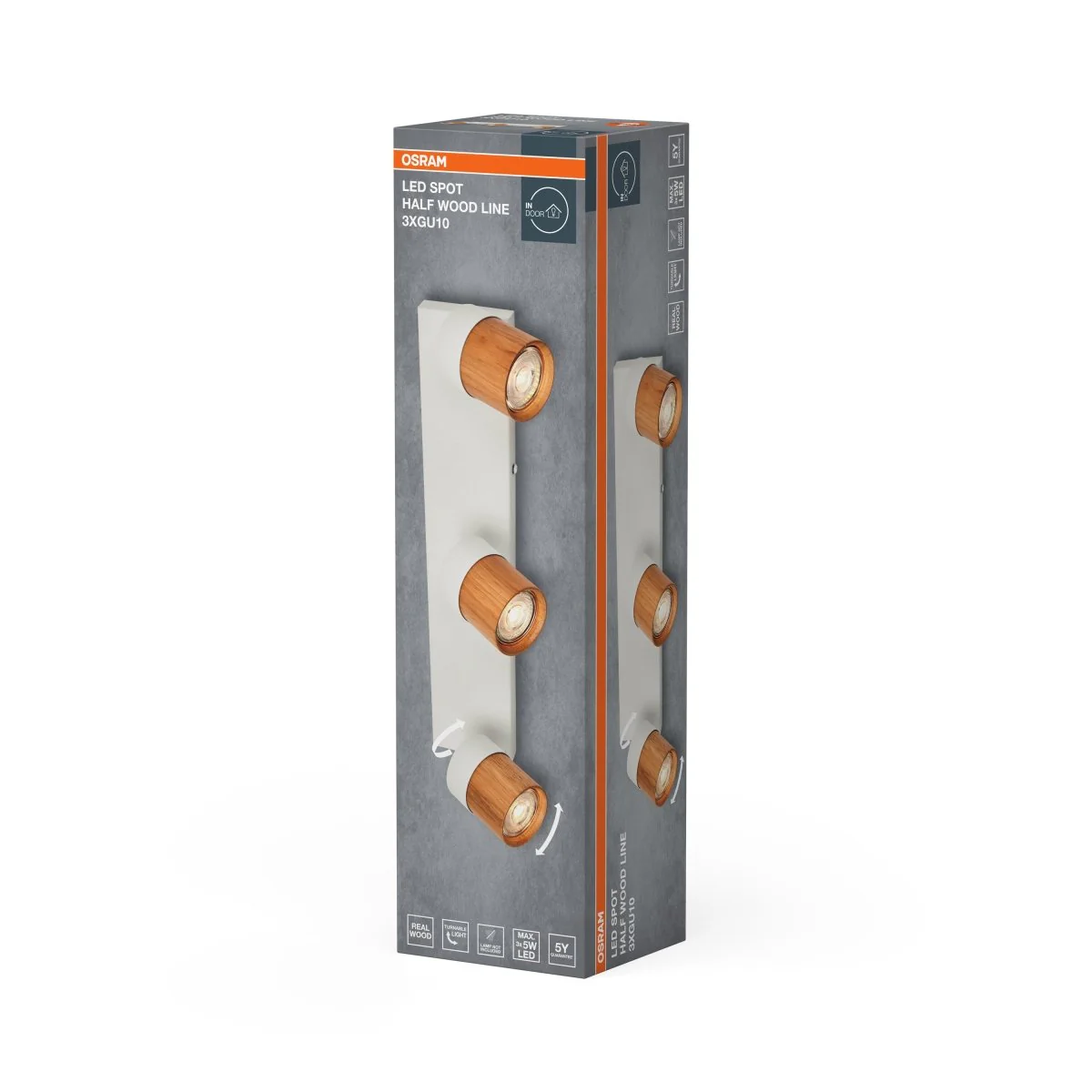 Lampa punktowa LED OSRAM LED Spot Half Wood Line 3xGU10 biały and Wood Decor - Image 2