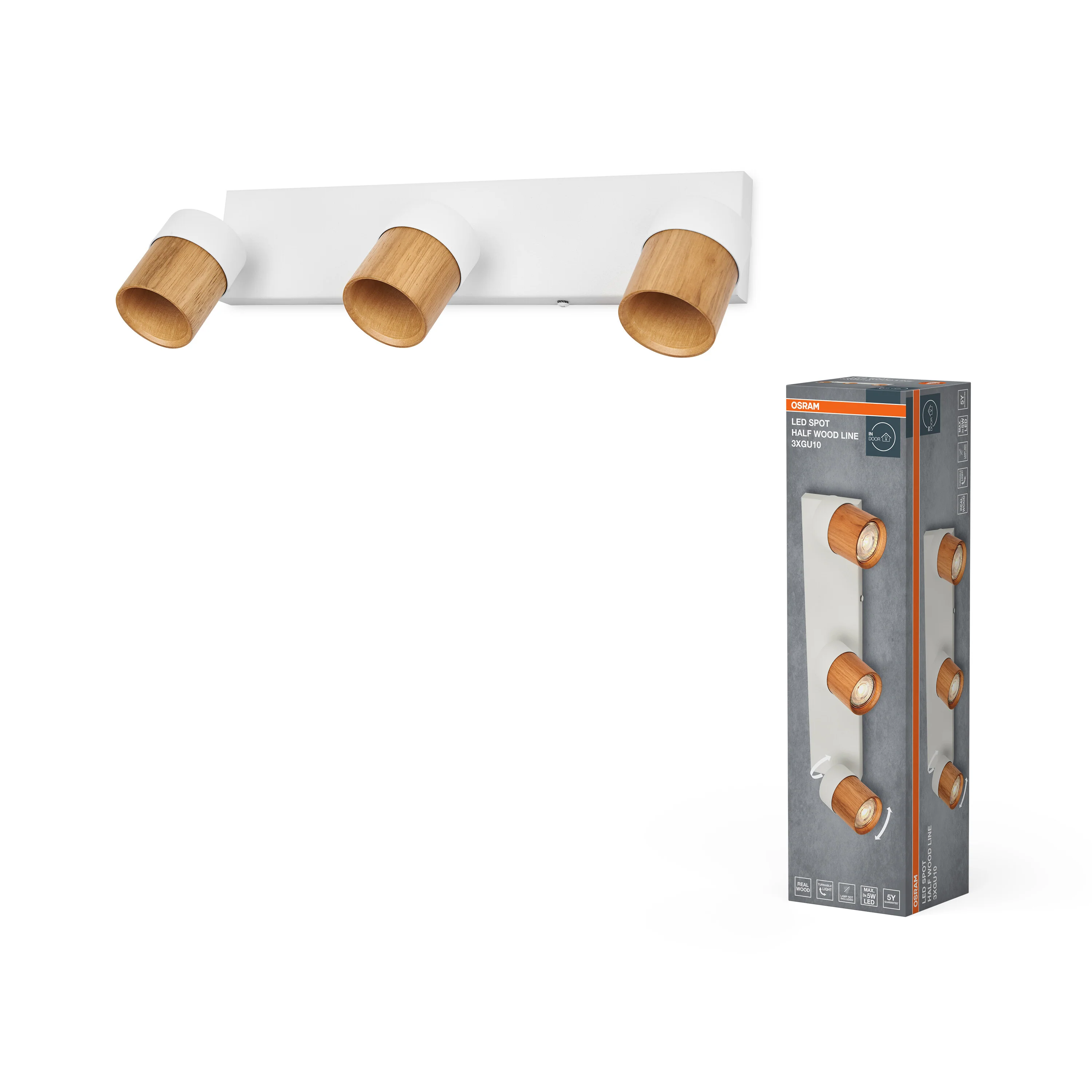 Lampa punktowa LED OSRAM LED Spot Half Wood Line 3xGU10 biały and Wood Decor - Image 4