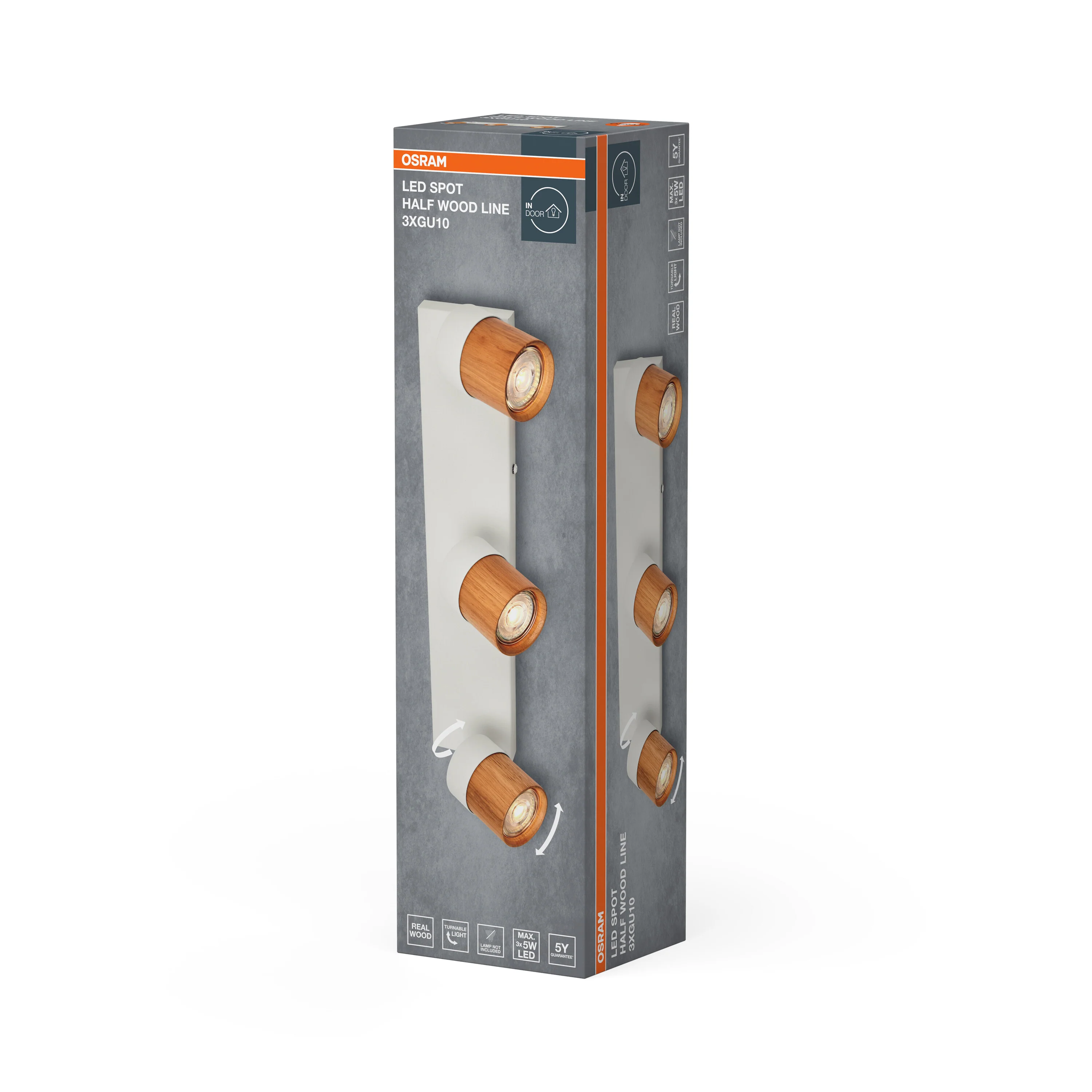 Lampa punktowa LED OSRAM LED Spot Half Wood Line 3xGU10 biały and Wood Decor - Image 5