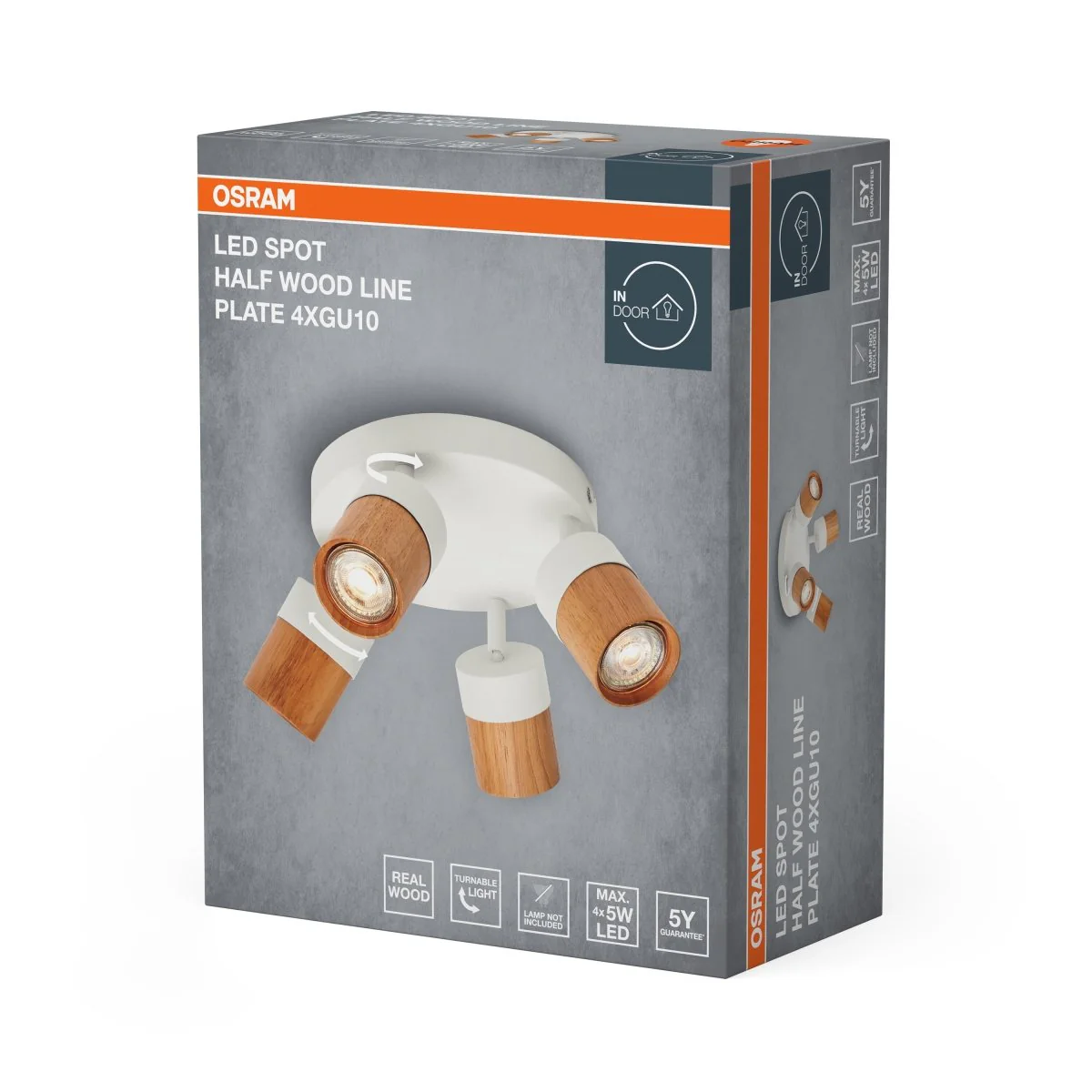 Lampa punktowa LED OSRAM LED Spot Half Wood Line Plate 4xGU10 biały and Wood Decor - Image 2