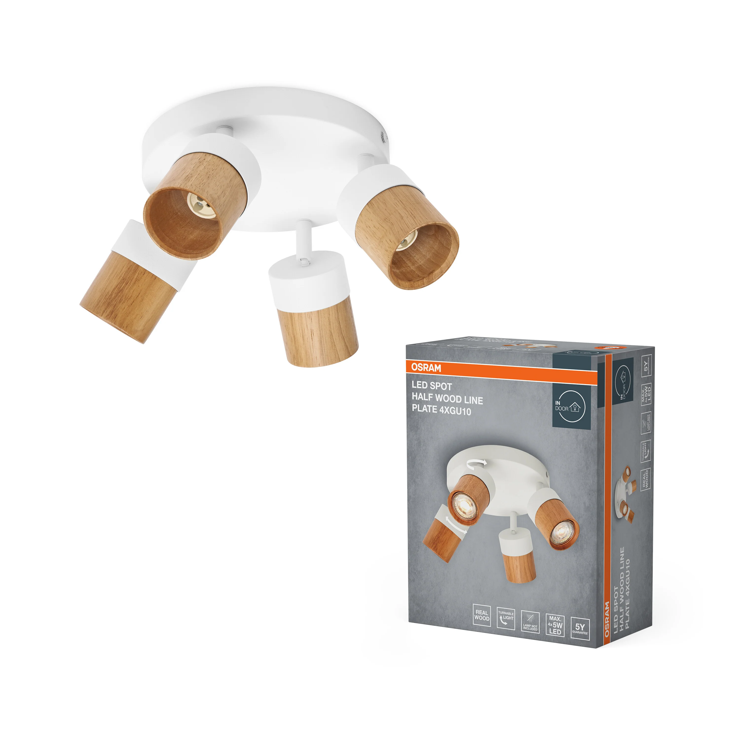 Lampa punktowa LED OSRAM LED Spot Half Wood Line Plate 4xGU10 biały and Wood Decor - Image 4