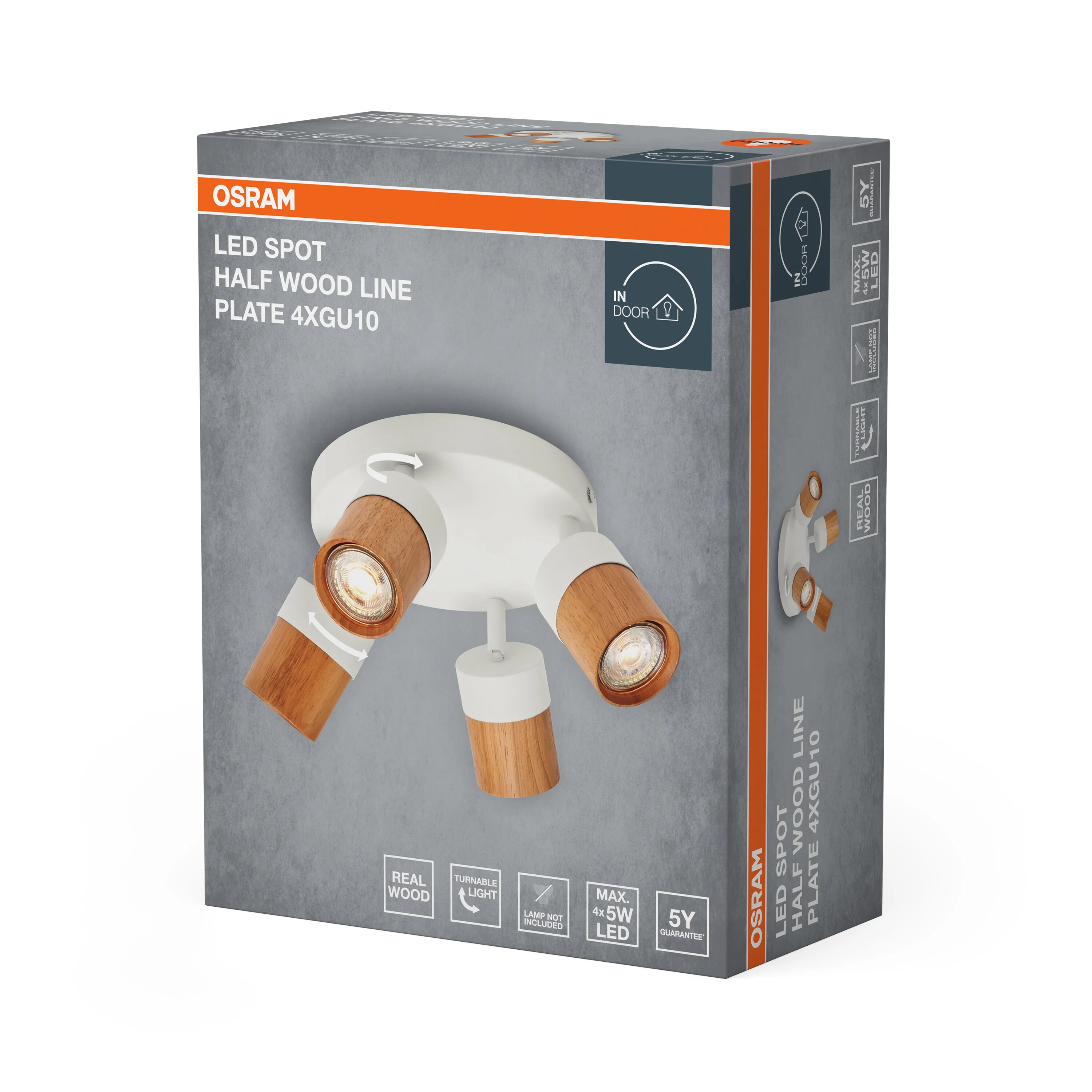 Lampa punktowa LED OSRAM LED Spot Half Wood Line Plate 4xGU10 biały and Wood Decor - Image 5