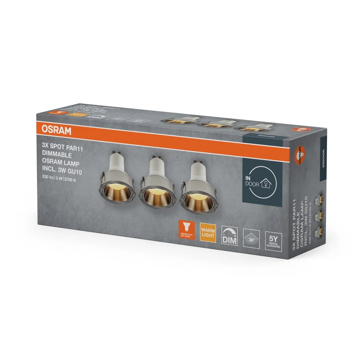 Lampa punktowa LED OSRAM LED Spot Set PAR11 Recess GU10 Dim 3W 827 Satin Nickel - Image 2