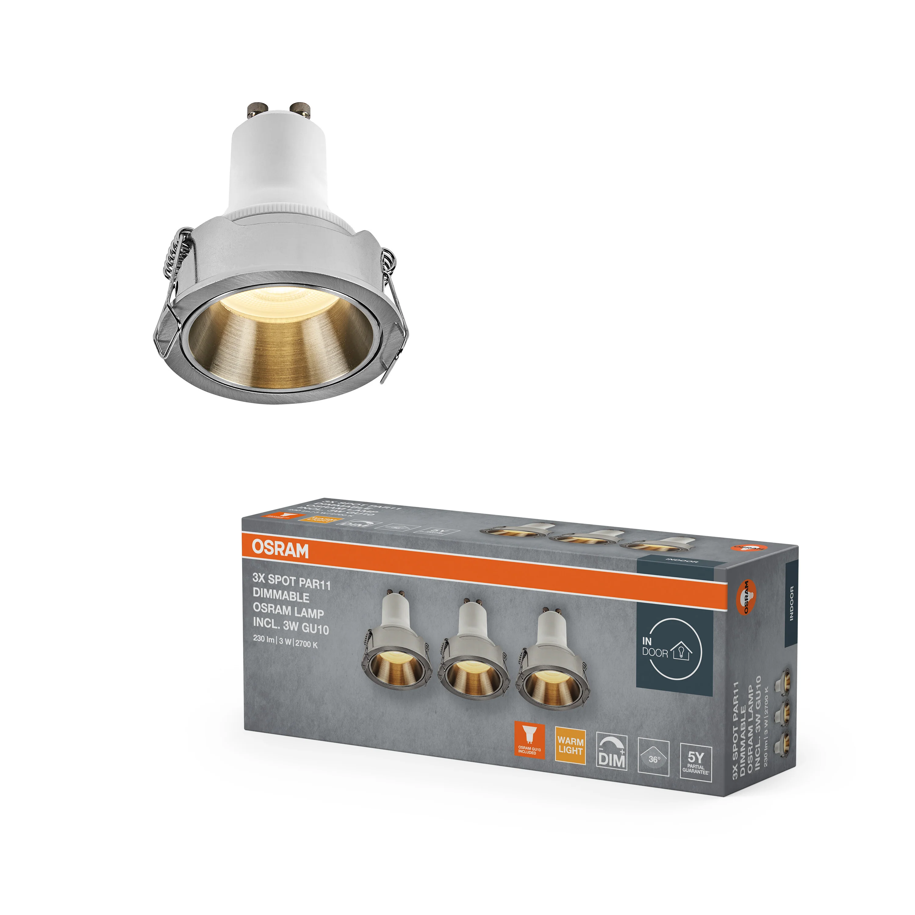 Lampa punktowa LED OSRAM LED Spot Set PAR11 Recess GU10 Dim 3W 827 Satin Nickel - Image 5