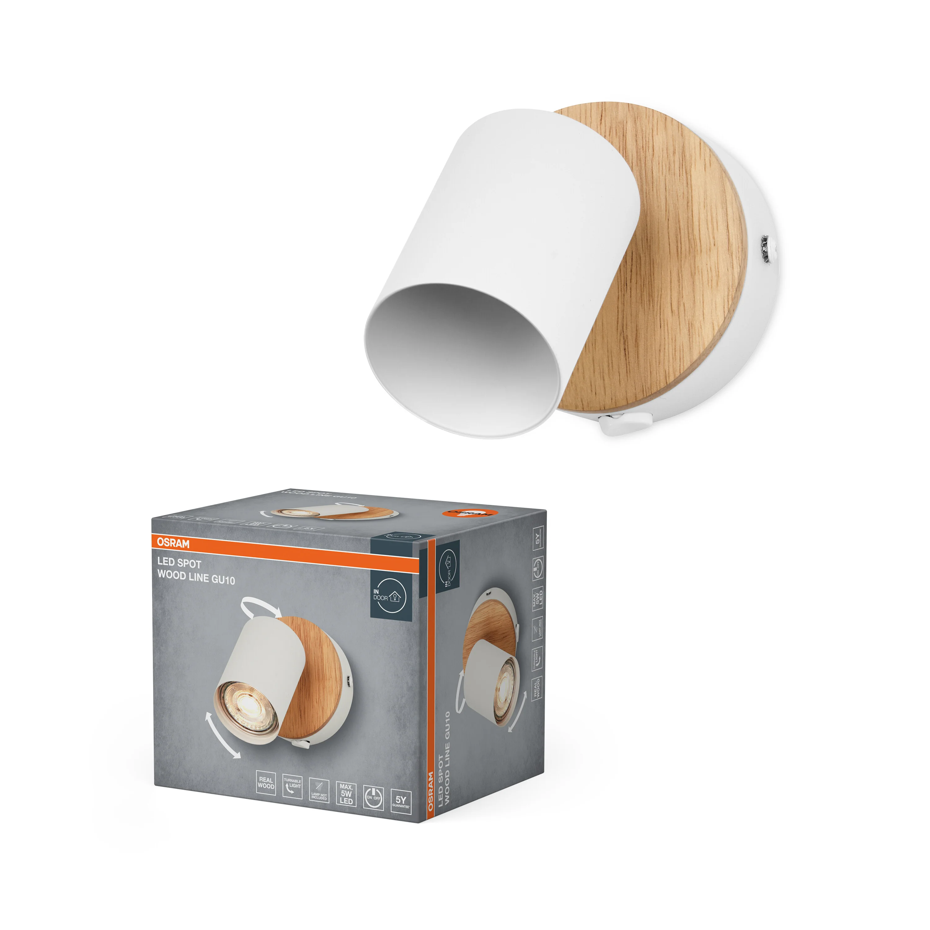 Lampa punktowa LED OSRAM LED Spot Wood Line 1xGU10 biały and Wood Decor - Image 5