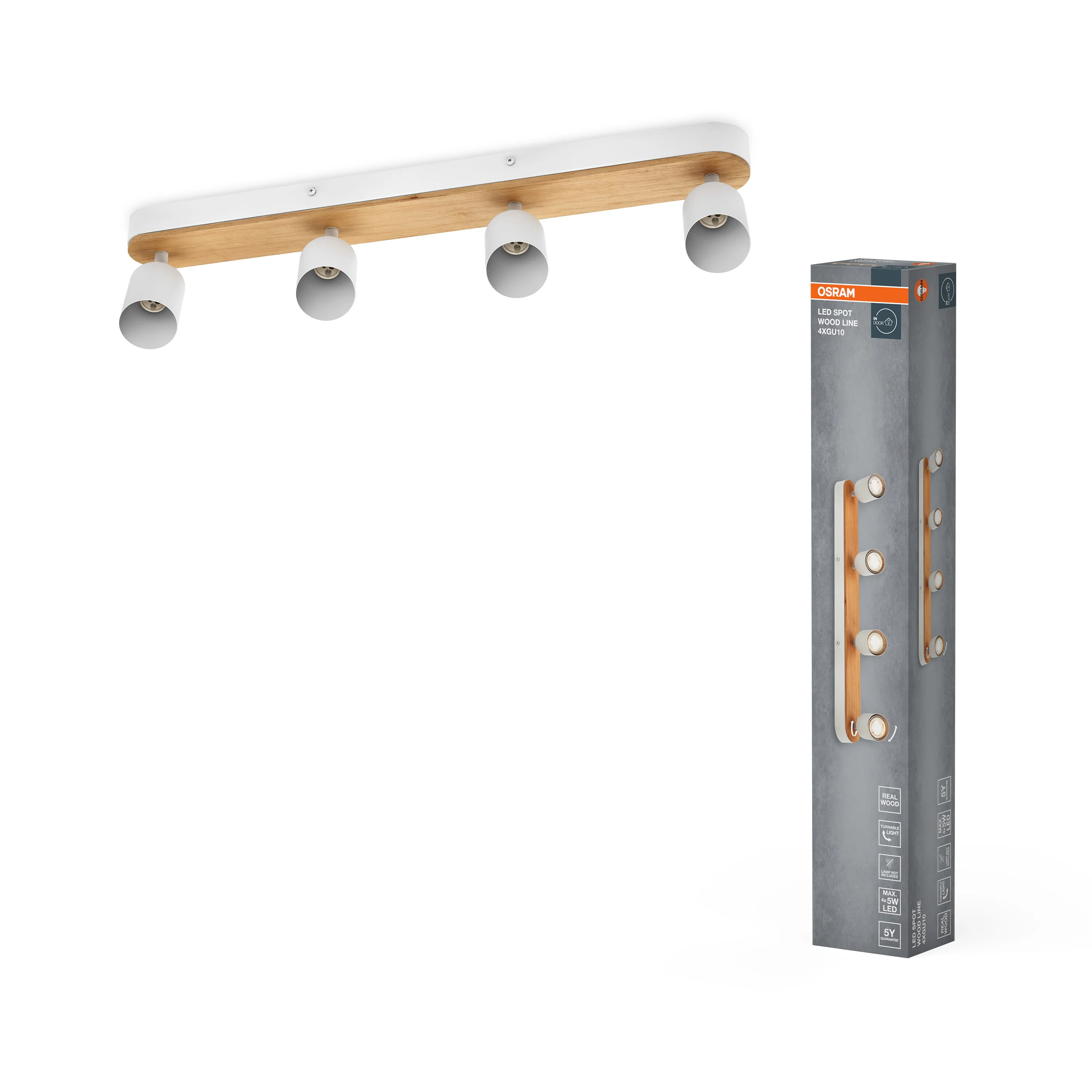 Lampa punktowa LED OSRAM LED Spot Wood Line 4xGU10 biały and Wood Decor - Image 5