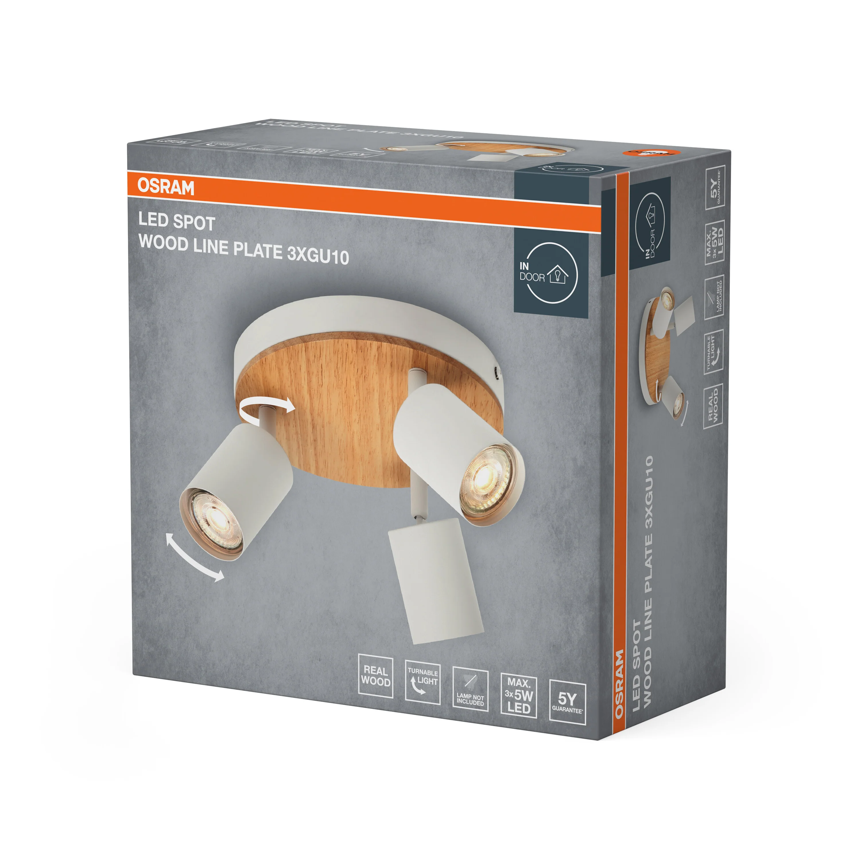 Lampa punktowa LED OSRAM LED Spot Wood Line Plate 3xGU10 biały and Wood Decor - Image 6
