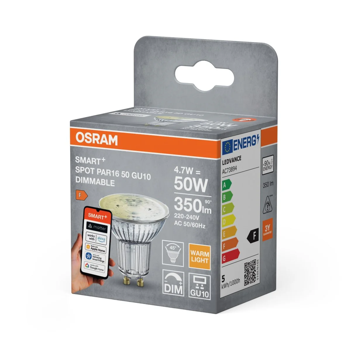 Lampa punktowa LED OSRAM SMART+ MATTER Dimmable Spot PAR16 50 45° 4.7W GU10 Single Pack - Image 2