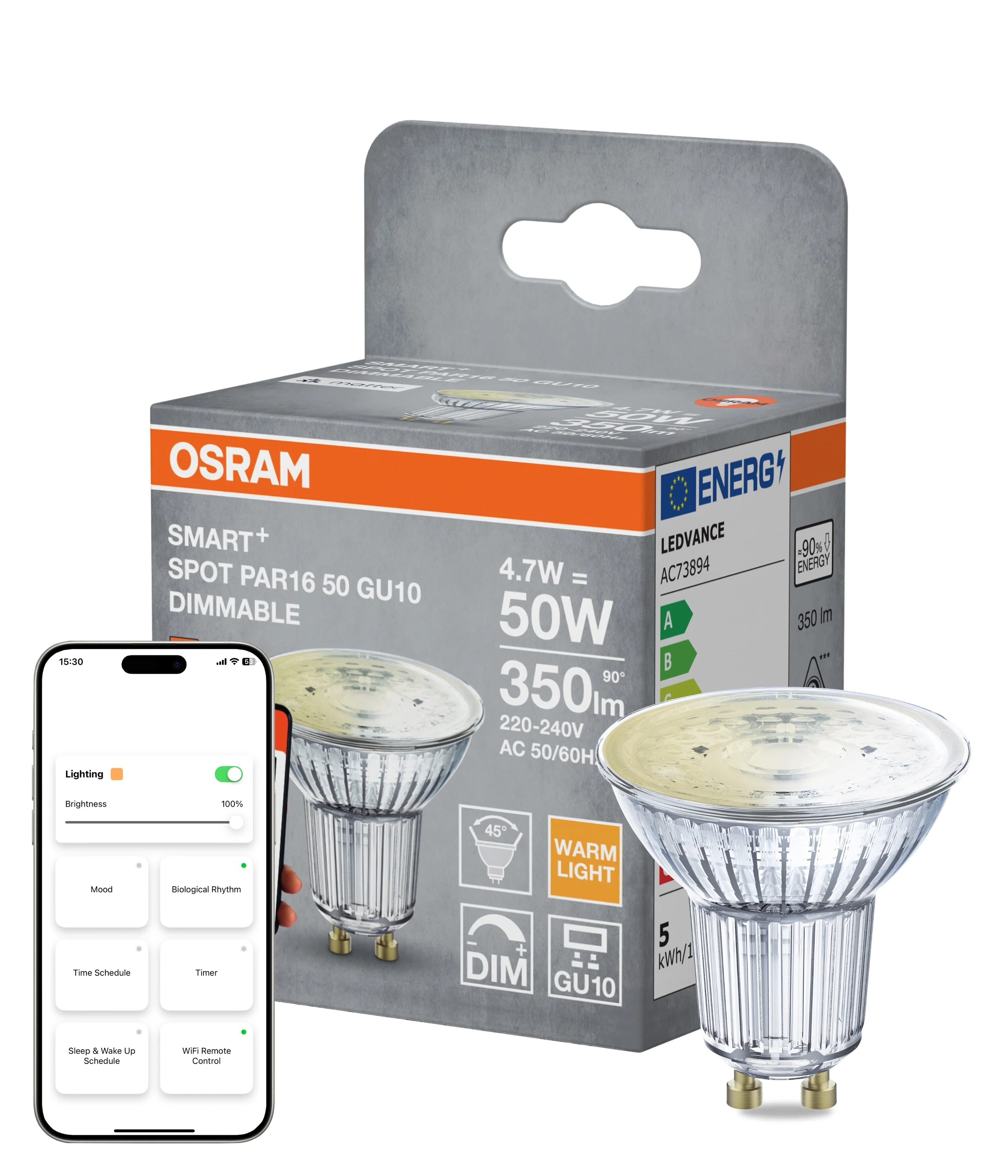 Lampa punktowa LED OSRAM SMART+ MATTER Dimmable Spot PAR16 50 45° 4.7W GU10 Single Pack - Image 4