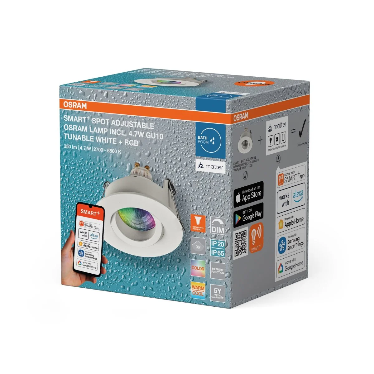 Lampa punktowa LED OSRAM SMART+ MATTER LED Spot Recess GU10 IP65 Adjustable 4.7W RGBW biały - Image 2