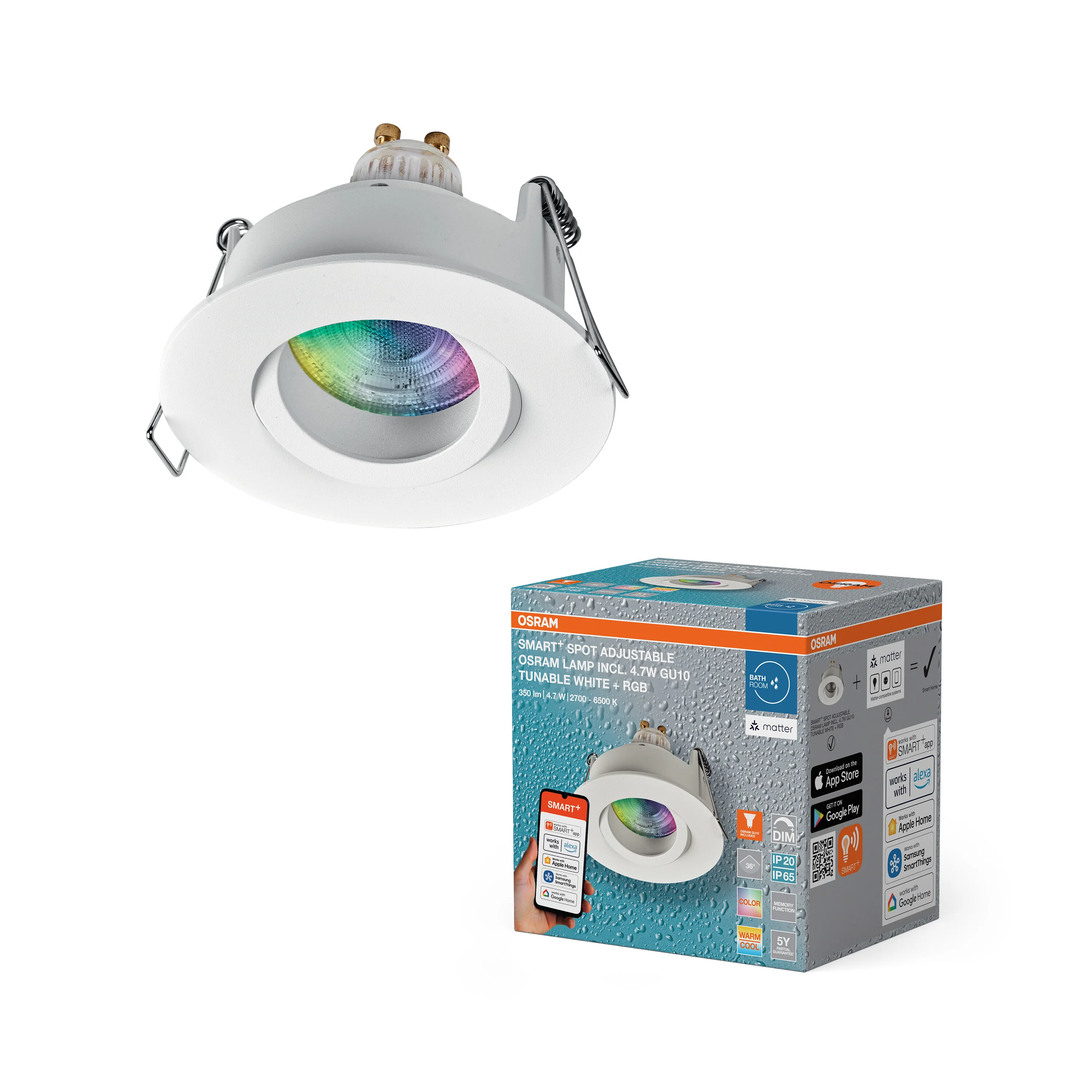 Lampa punktowa LED OSRAM SMART+ MATTER LED Spot Recess GU10 IP65 Adjustable 4.7W RGBW biały - Image 4