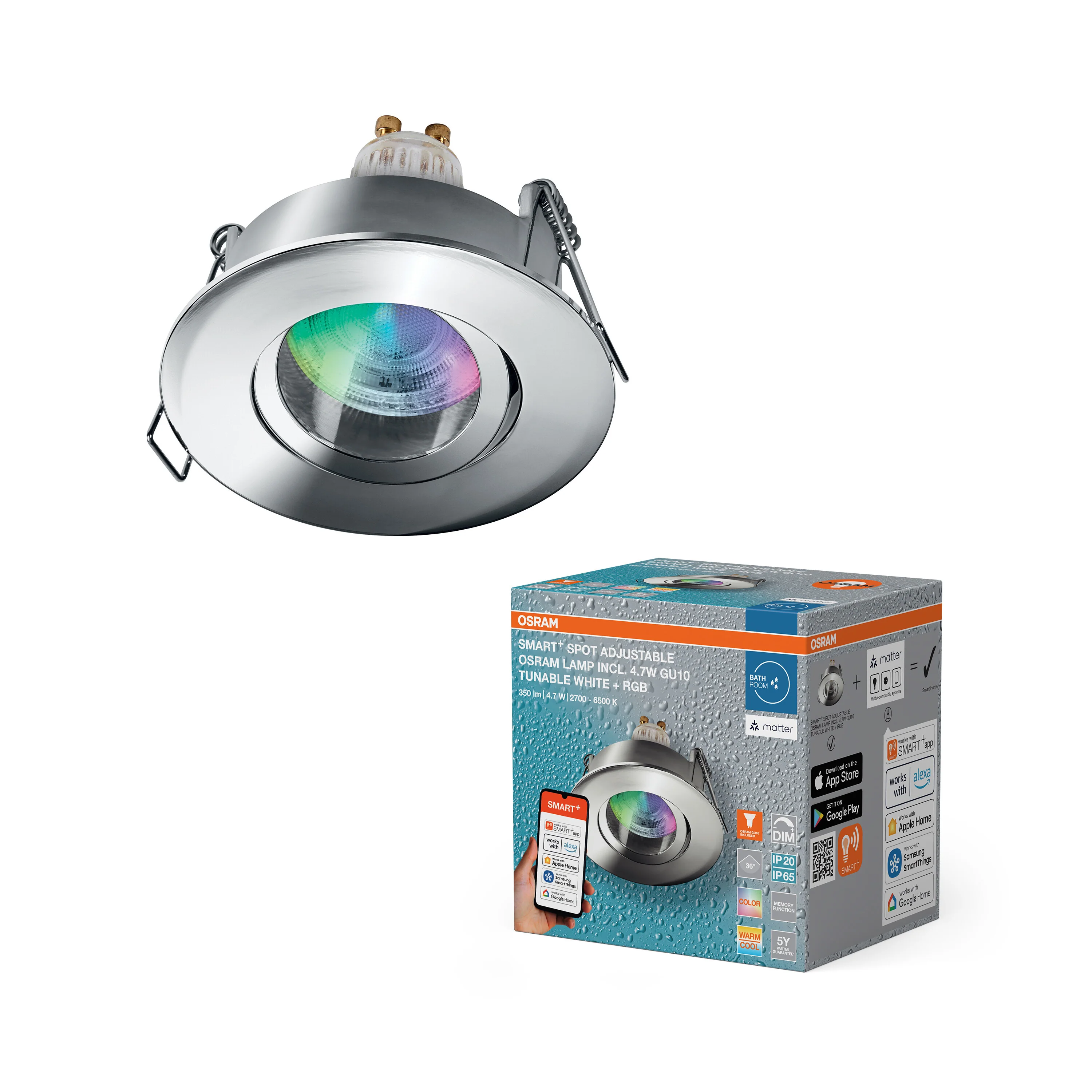 Lampa punktowa LED OSRAM SMART+ MATTER LED Spot Recess GU10 IP65 Adjustable 4.7W RGBW Chrome - Image 4